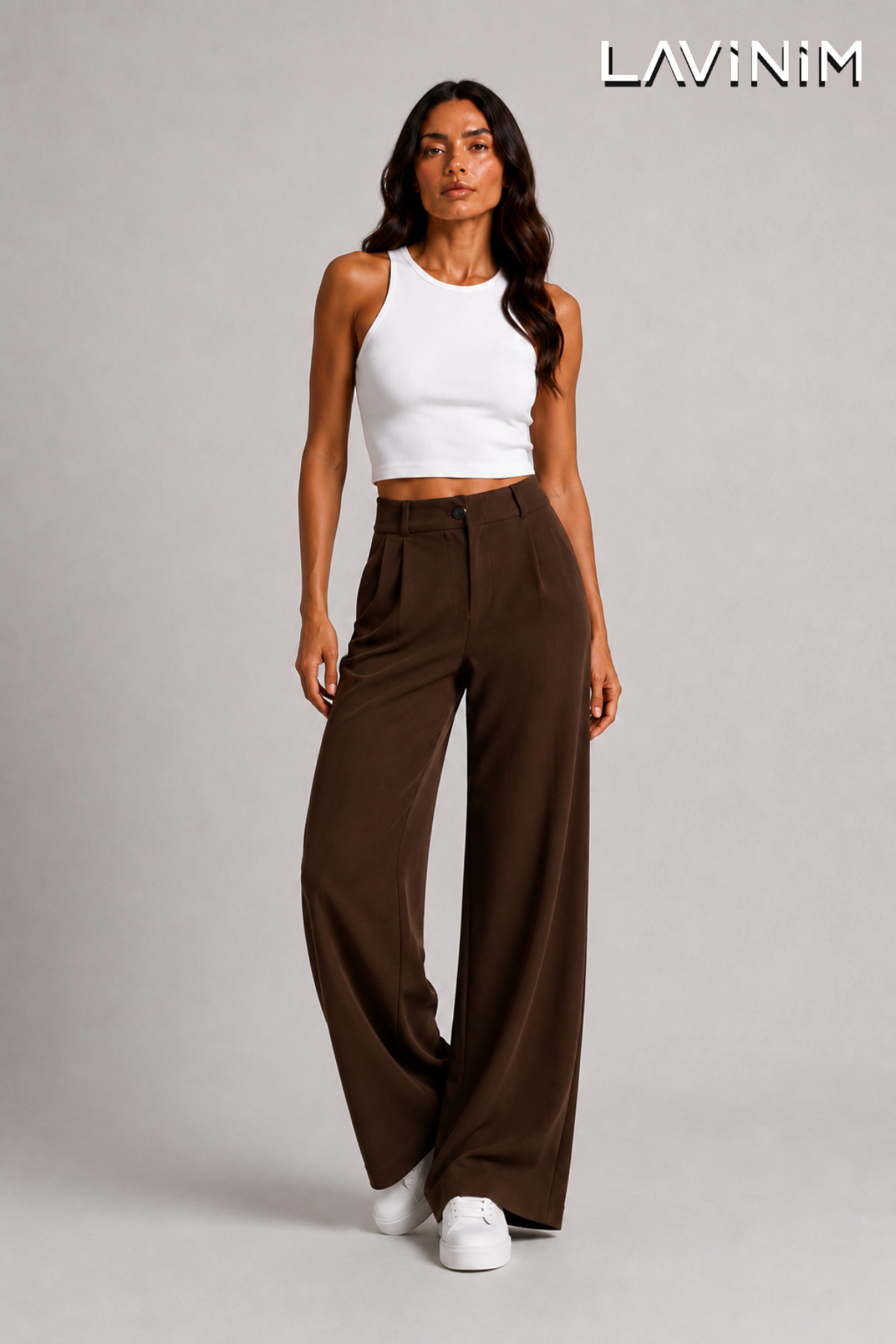 LAVİNİM Palazzo Pantolon Kahverengi Oversize Kesim görsel 3