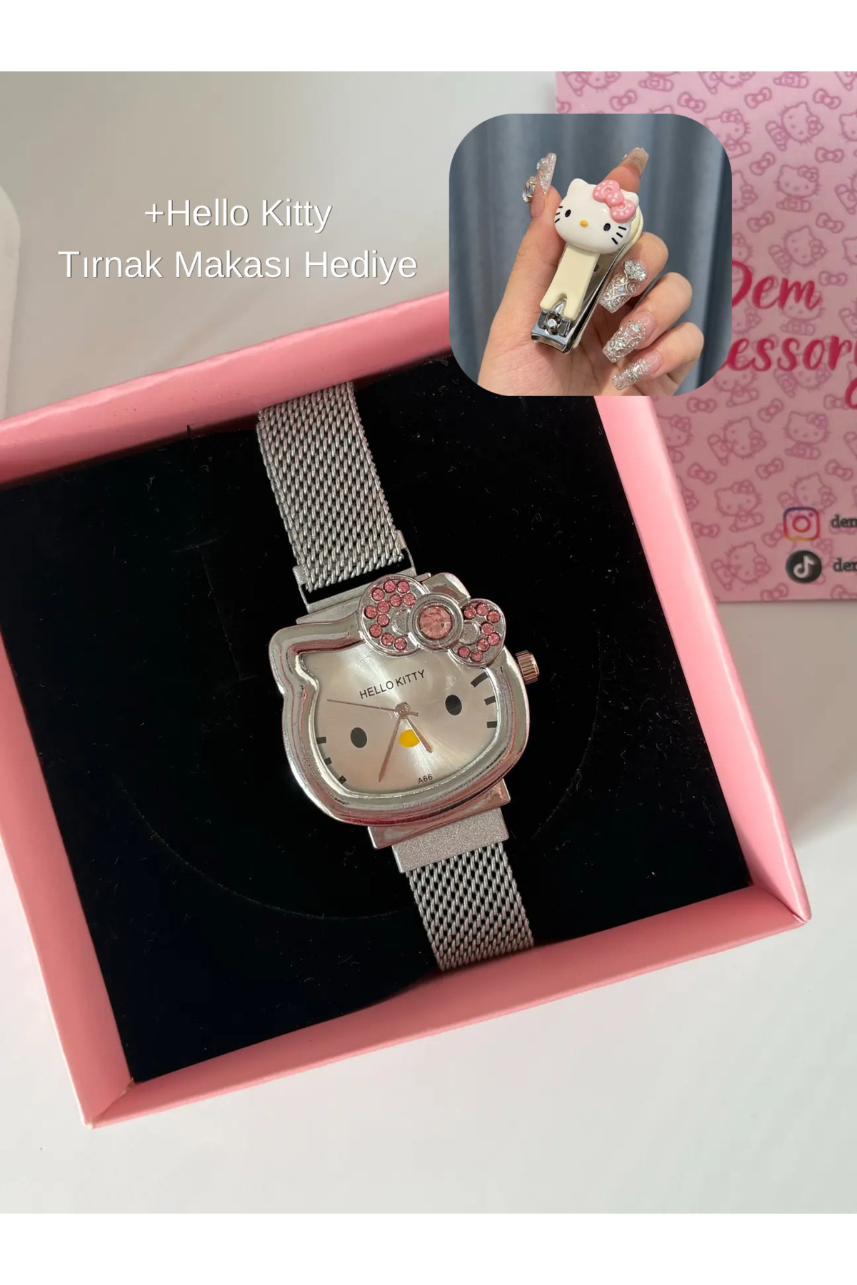 Dem Accessory Hello Kitty Saat - Ayarlanabilir Kordonlu Kadın Kol Saati ( hello kitty tırnak makası hediyeli)