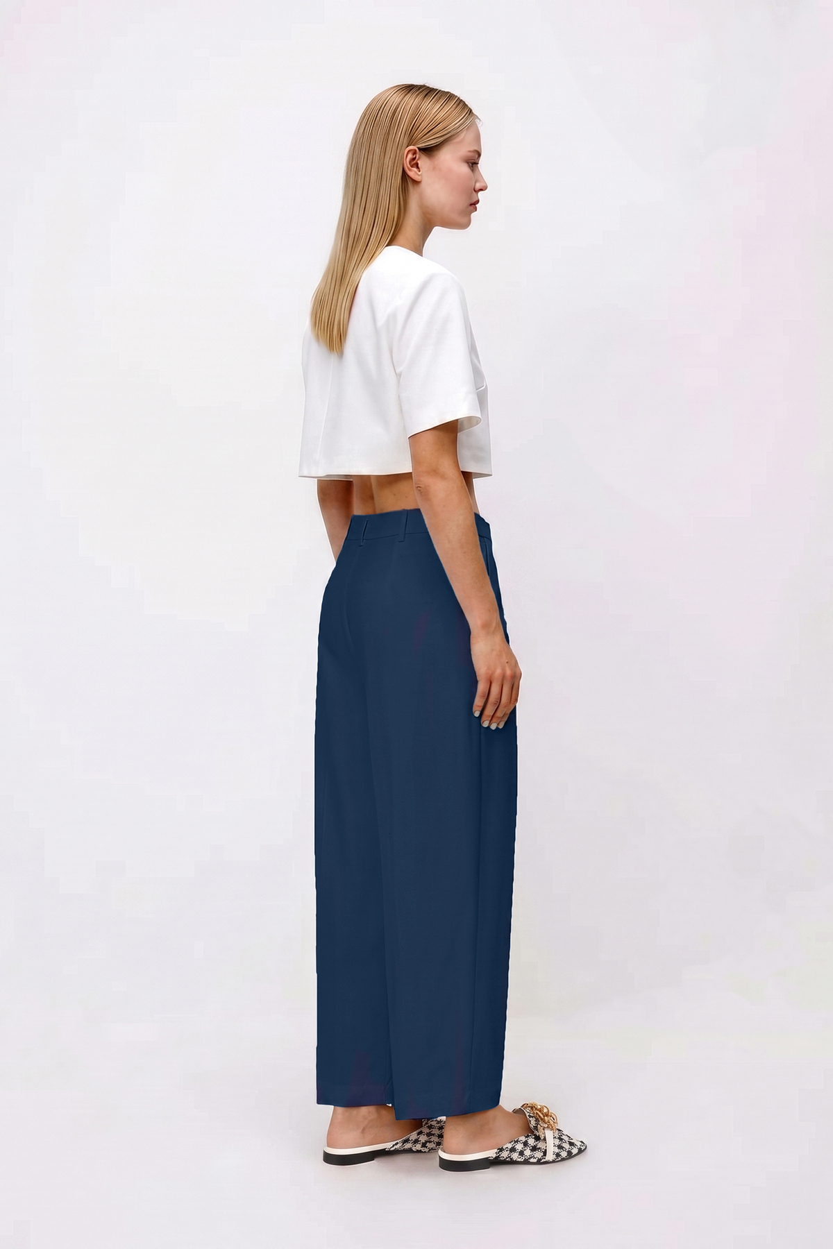 LA PANTE Kadın Pantolon Barrel Pantolon Cloutte Pantolon Yüksek Bel Şık Boyfriend Geniş Paça Lacivert Kumaş Pantolon görsel 3