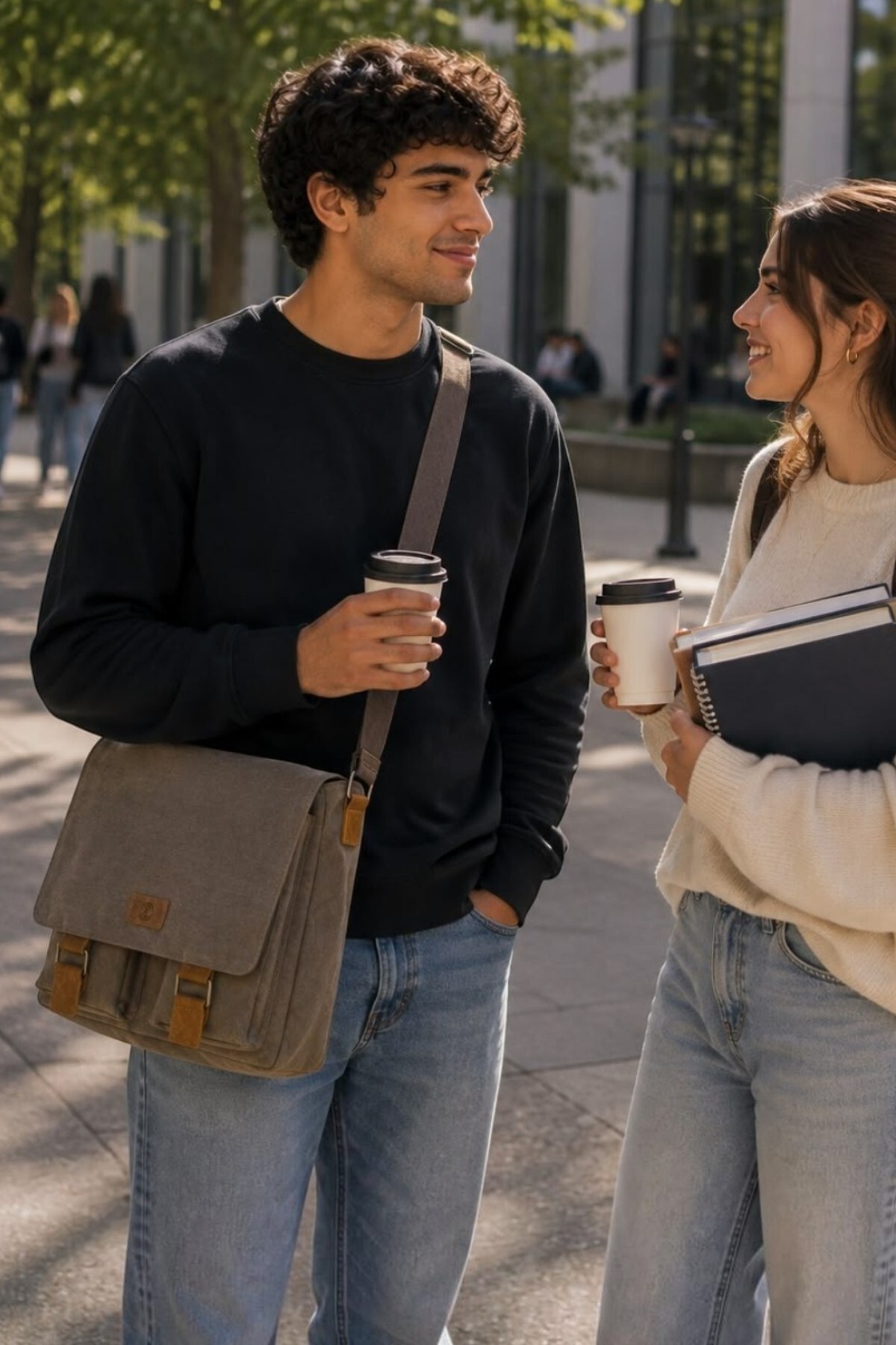 QUB CLUB Unisex Kanvas Su Geçirmez Postacı Iş Okul Evrak Laptop Notebook Çantası (EL ÇANTASI HEDİYELİ)