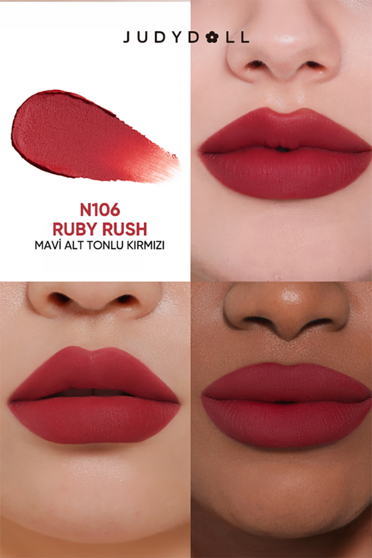 Copilot گفت: رژ لب مایع مات Cushion Matte Lock N106 Ruby Rush Red | رژ لب قرمز بادوام — قرمز judydoll-9401429852437 — تصویر 3 از 9