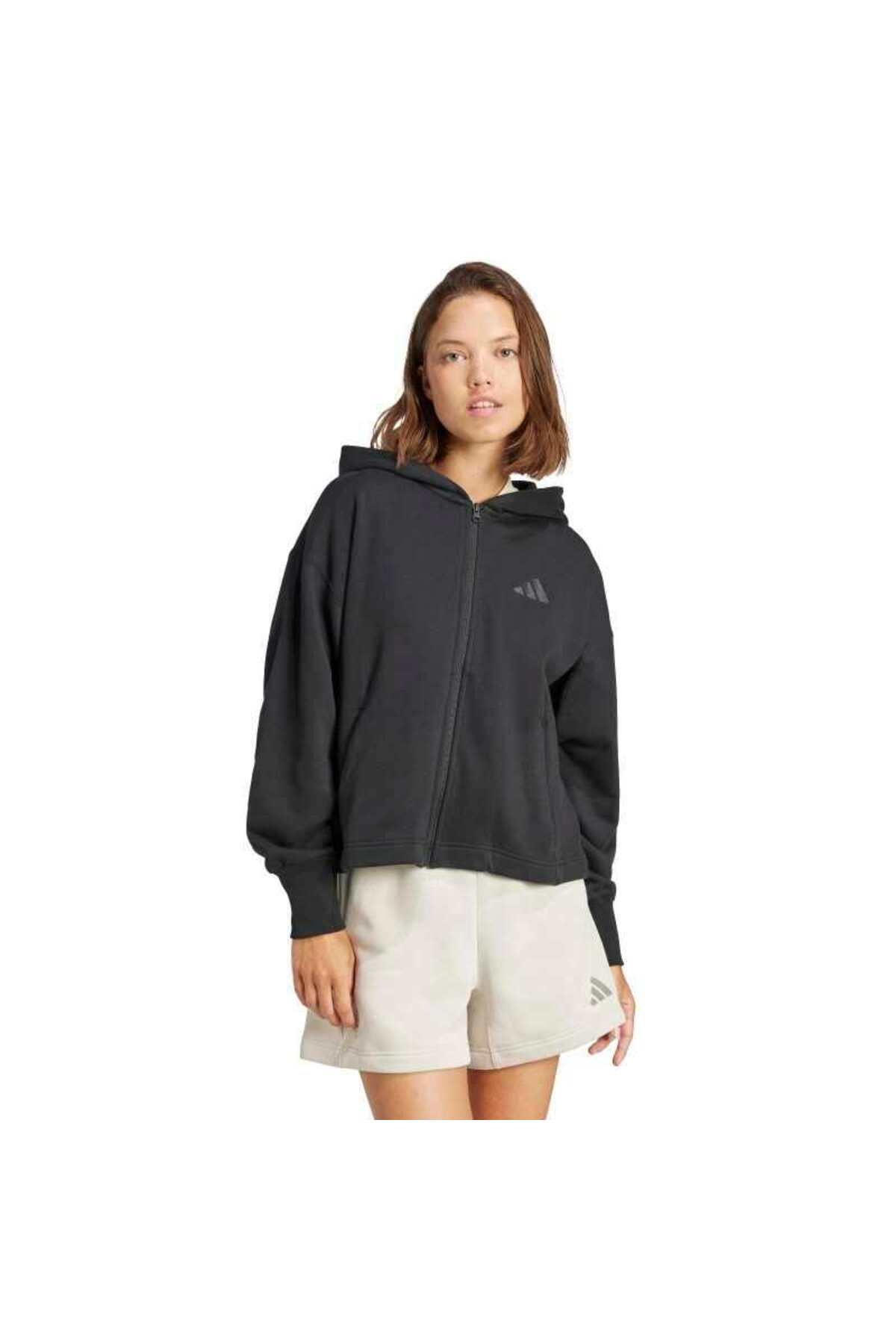adidas Kadın Günlük Ceket All Szn French Terry Loose Full-Zip Hoodie Jj1251 görsel 2