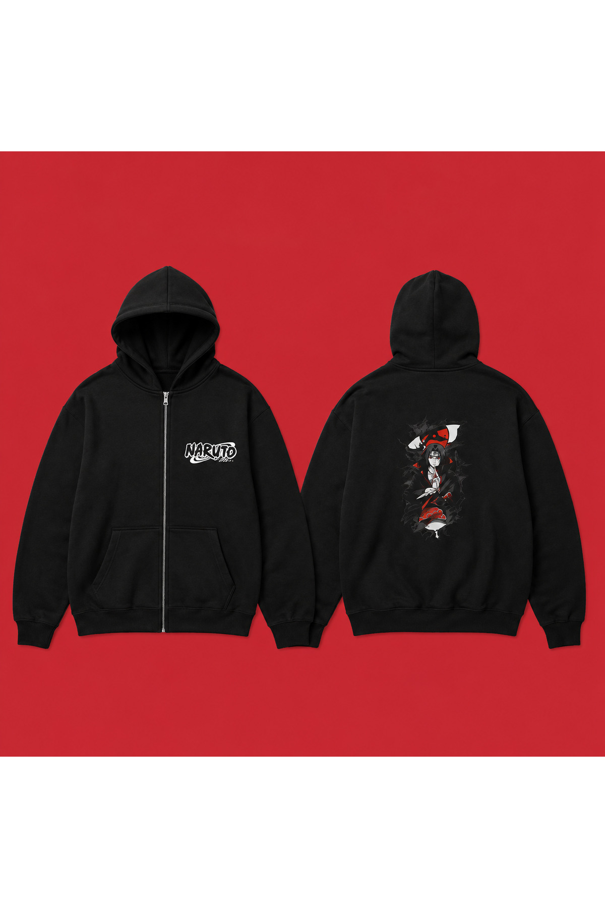 ژاکت کش باف پشمی طرح دار مشکی کلاه دار طرح دار مخصوص ناروتو، ایتاچی، اوچیها، آکاتسوکی — مشکی dupe-684965845410 — تصویر 2 از 2