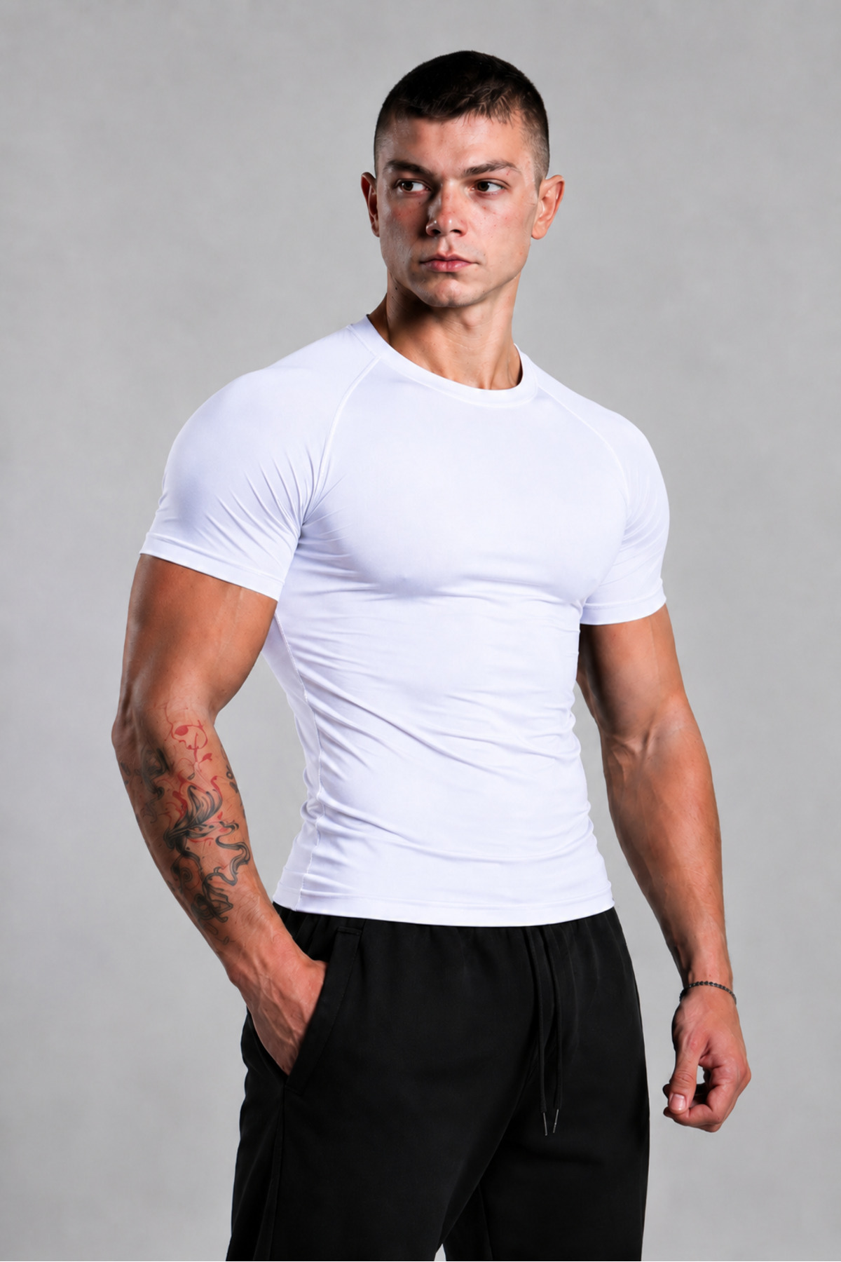 Stylovi Basic Premium Compression Tişört - Beyaz Ultra Esnek, Slim Fit Spor T-Shirt görsel 5