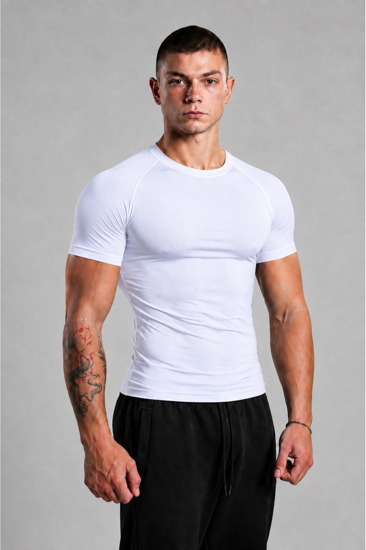 Stylovi Basic Premium Compression Tişört - Beyaz Ultra Esnek, Slim Fit Spor T-Shirt görsel 6