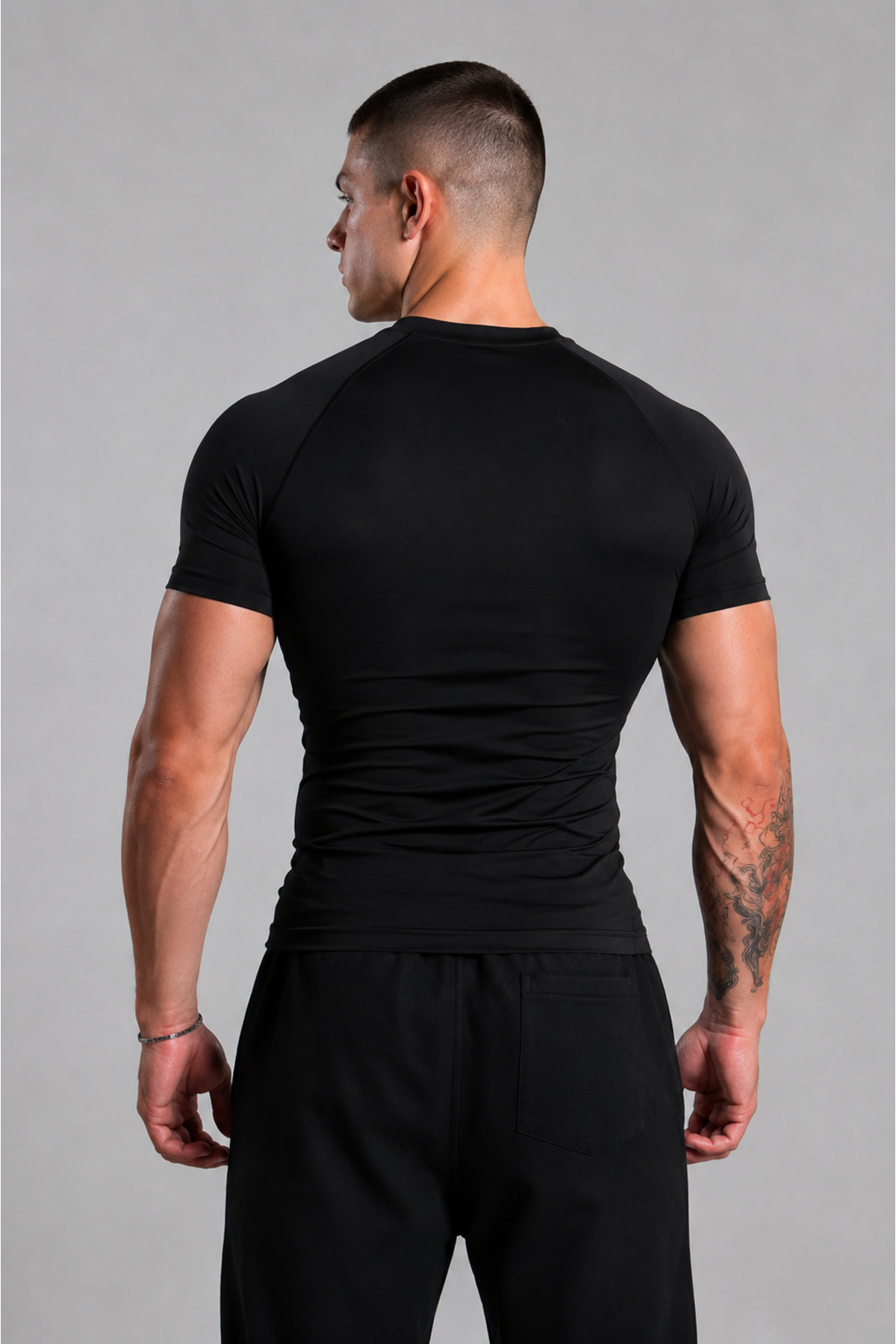 Stylovi Basic Compression Premium Tişört - Siyah Ultra Esnek, Slim Fit Spor T-Shirt görsel 3