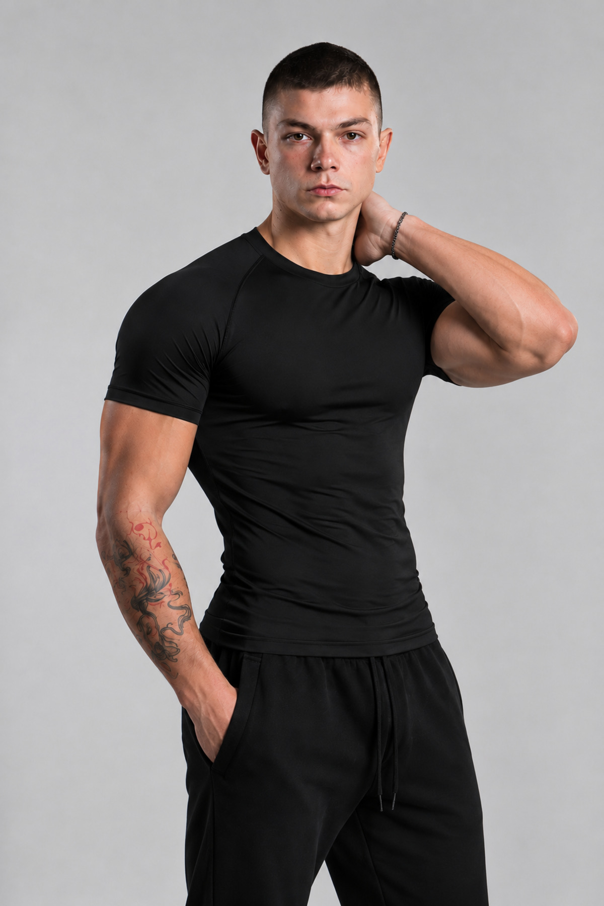 Stylovi Basic Compression Premium Tişört - Siyah Ultra Esnek, Slim Fit Spor T-Shirt görsel 5