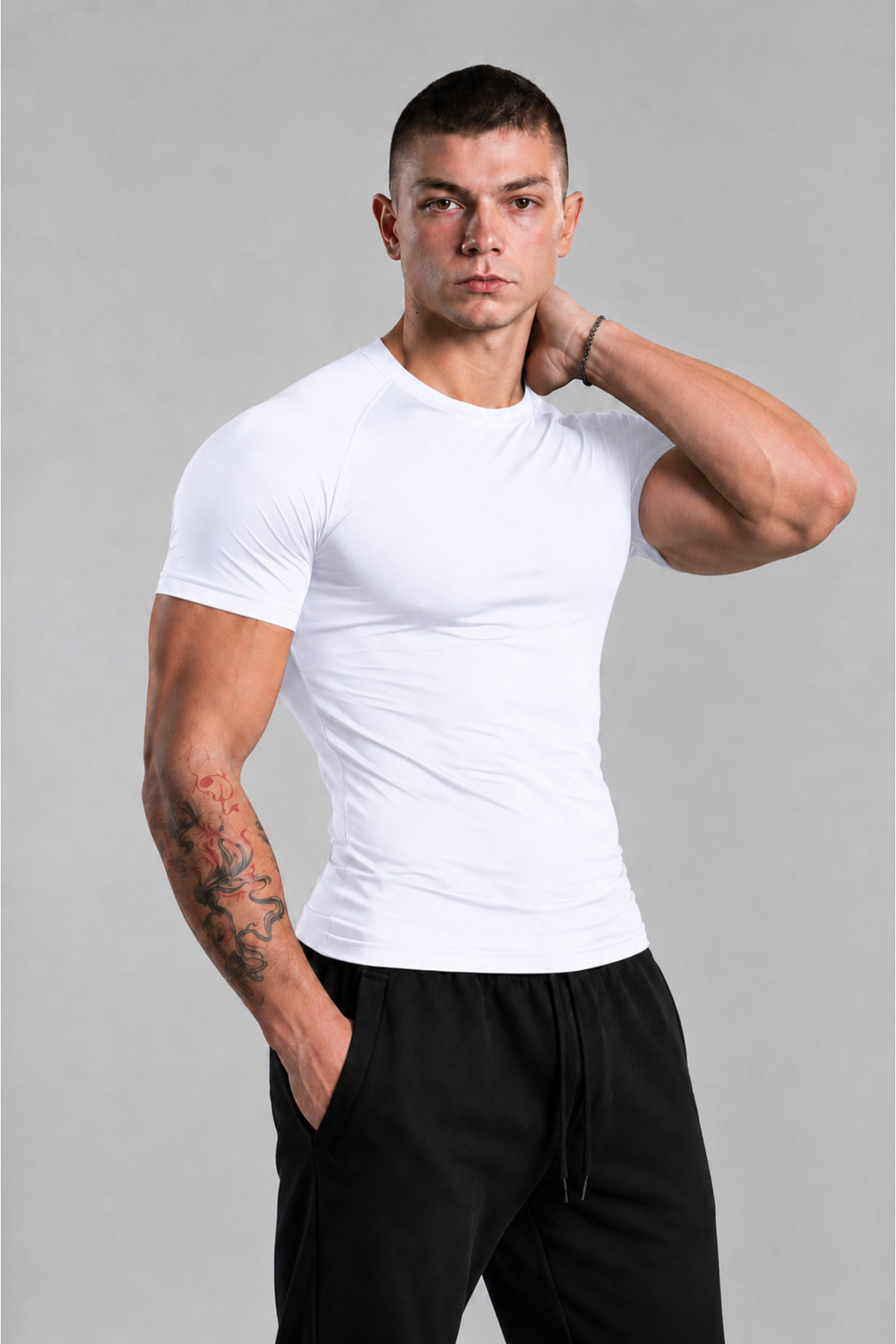 Stylovi Basic Premium Compression Tişört - Beyaz Ultra Esnek, Slim Fit Spor T-Shirt görsel 4