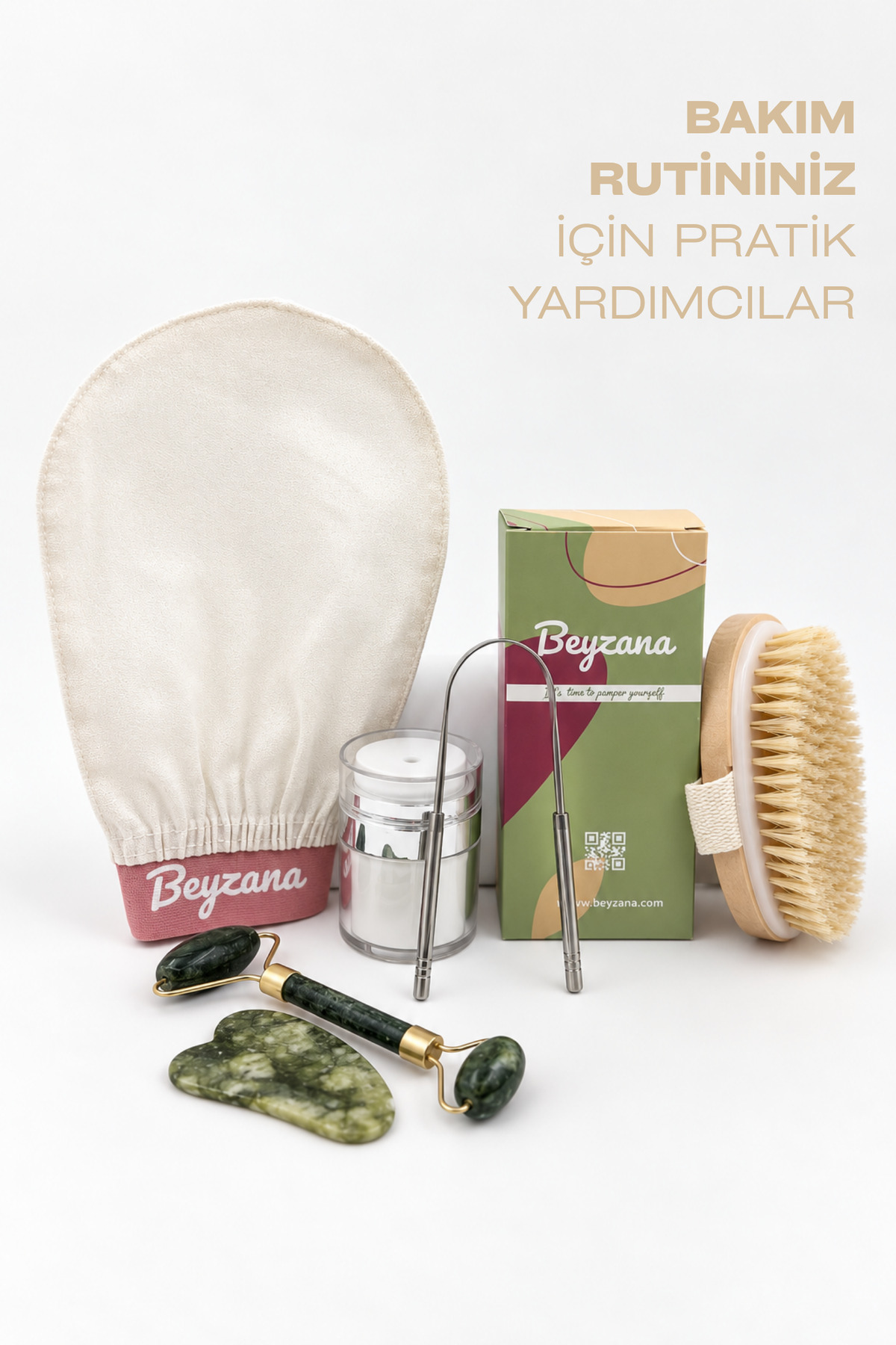 9 Parça Kişisel Bakım Seti At Kılı İpek Kese Yeşim Buz Küpü Gua Sha Taşı Set — رنگارنگ byzm-9LUSET — تصویر 2 از 7