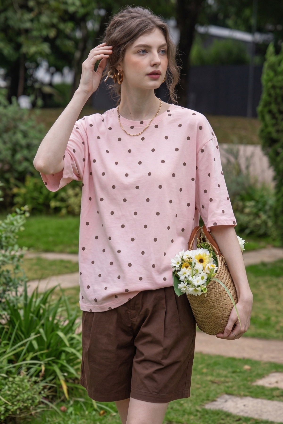 The Champ Clothing Kadın Oversize Tişört Polka Muse Puantiyeli