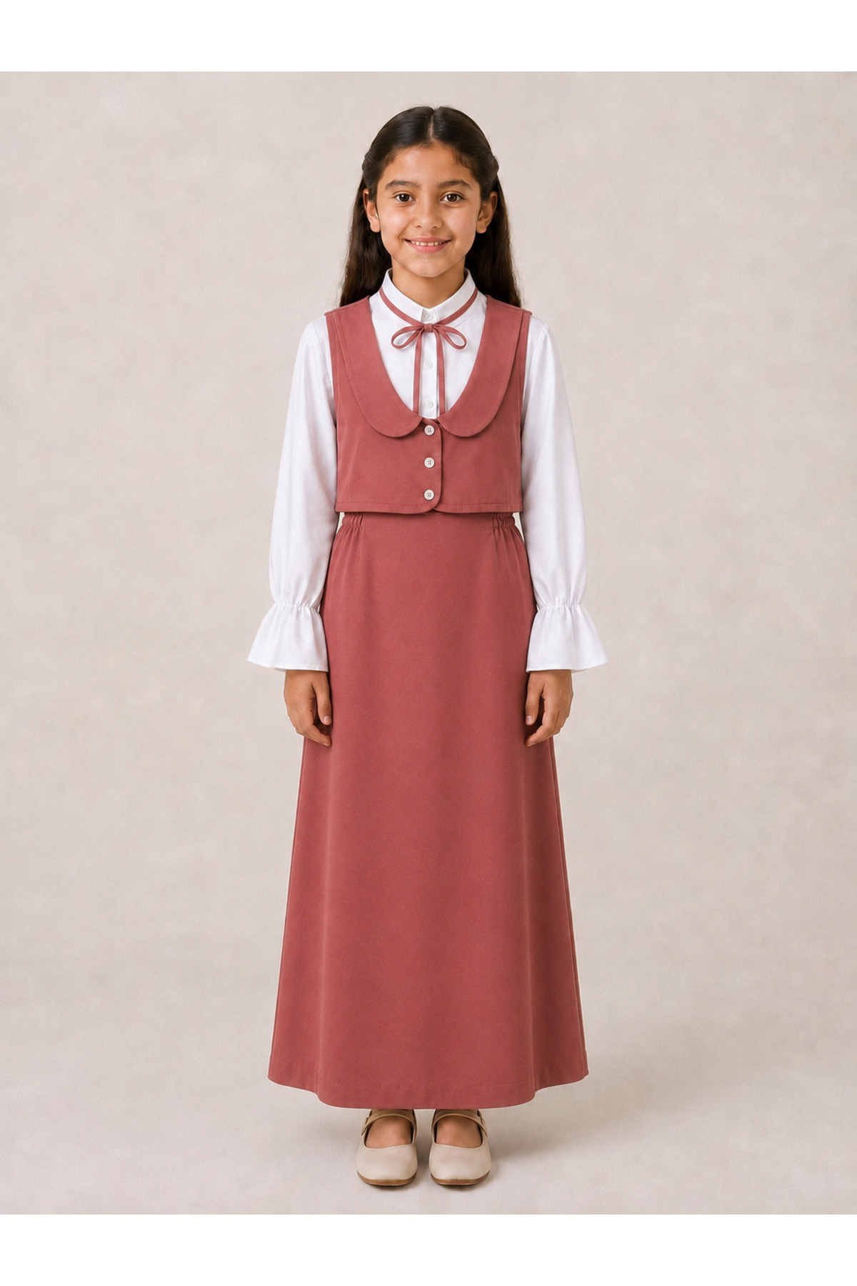 Primary School Uniform for Girls - Jacket Model with Bow - Earthy Tones - 2 Pieces