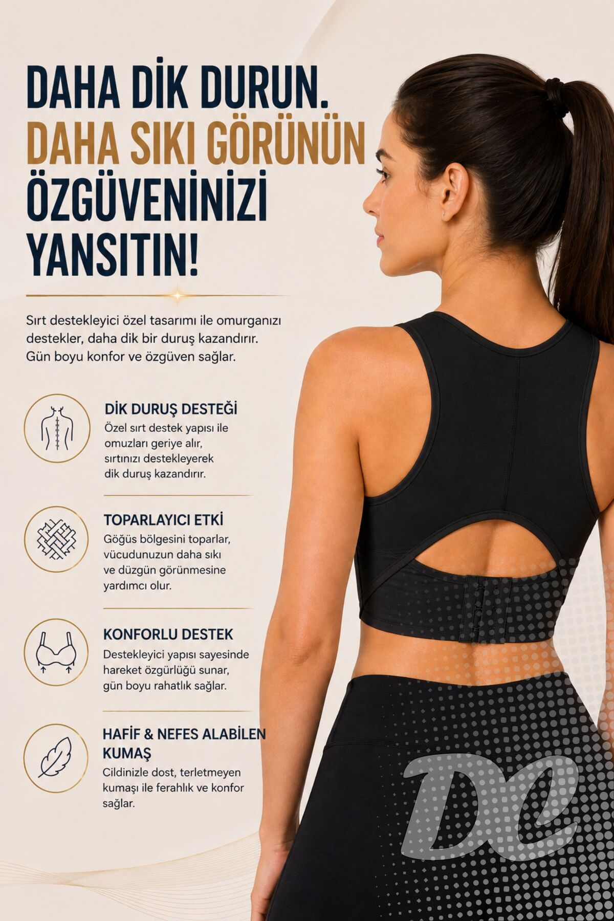 DC PowerSlim® Kadın Dik Duruş Destekli Göğüs Toparlayıcı Korse Sütyen Sırt Destekli Ayarlanabilir Kopçalı Büstiyer