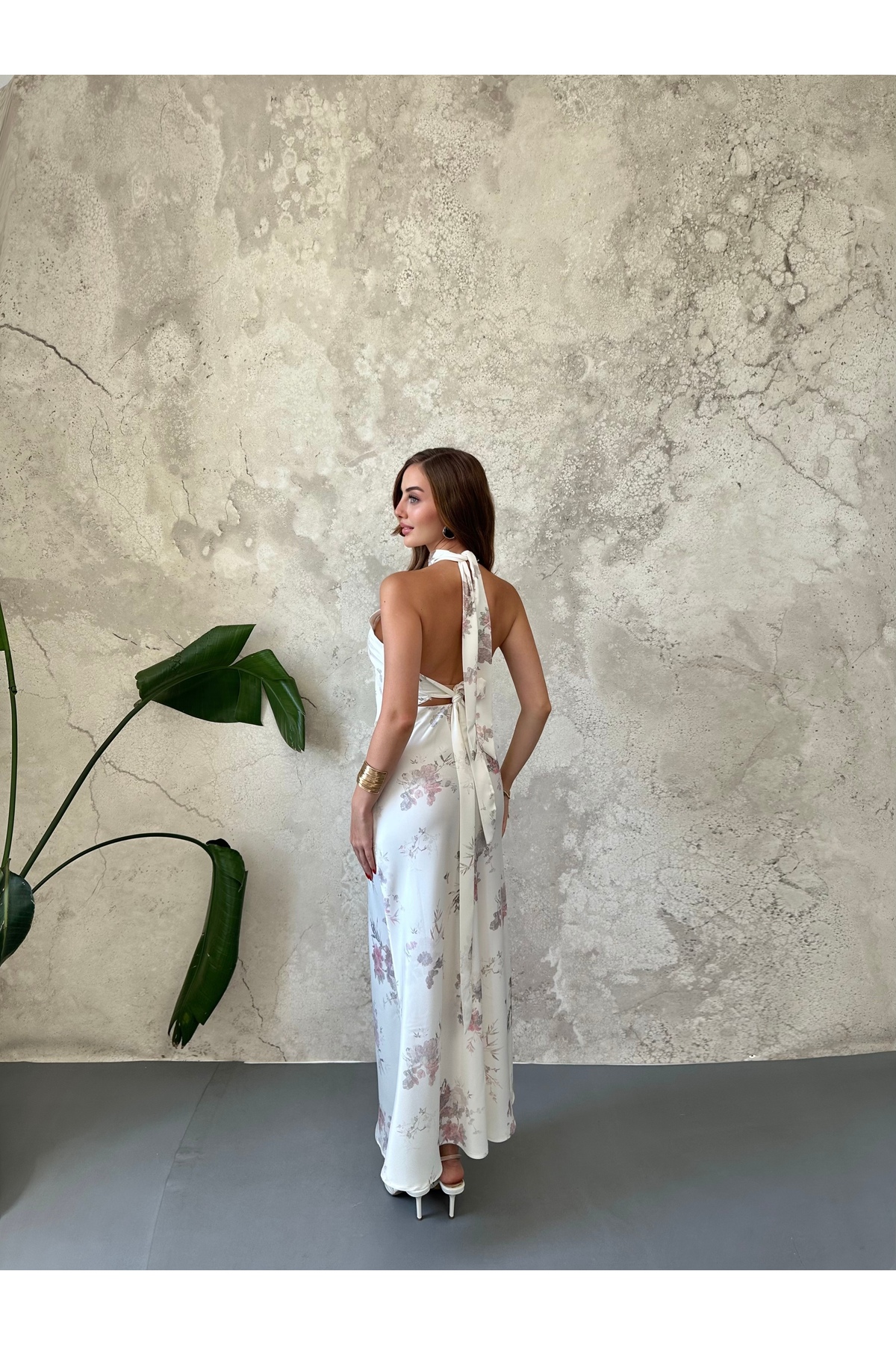 Elbee Fashion Woman Ekru Saten Soft Çiçekli Etek görsel 5