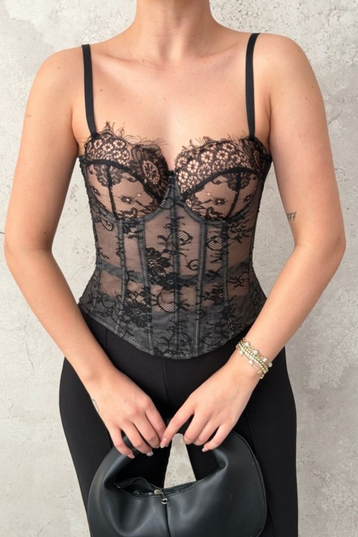 Elbee Fashion Woman Siyah Dantelli Bustiyer görsel 4