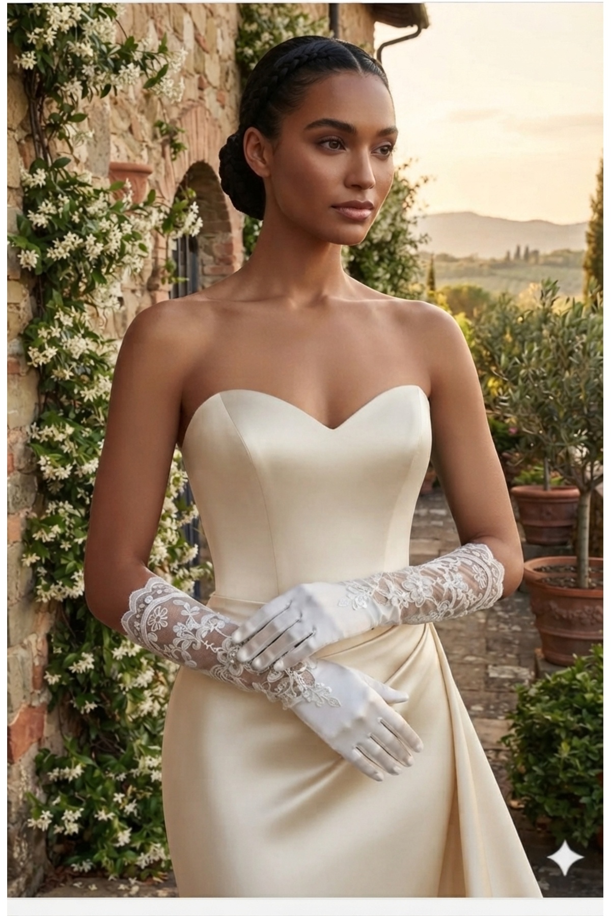 Esram Butik Beyaz Saten Dantel Detaylı Uzun Gelin Eldiveni, Tül Üzeri İşlemeli Nikah Eldiveni görsel 7