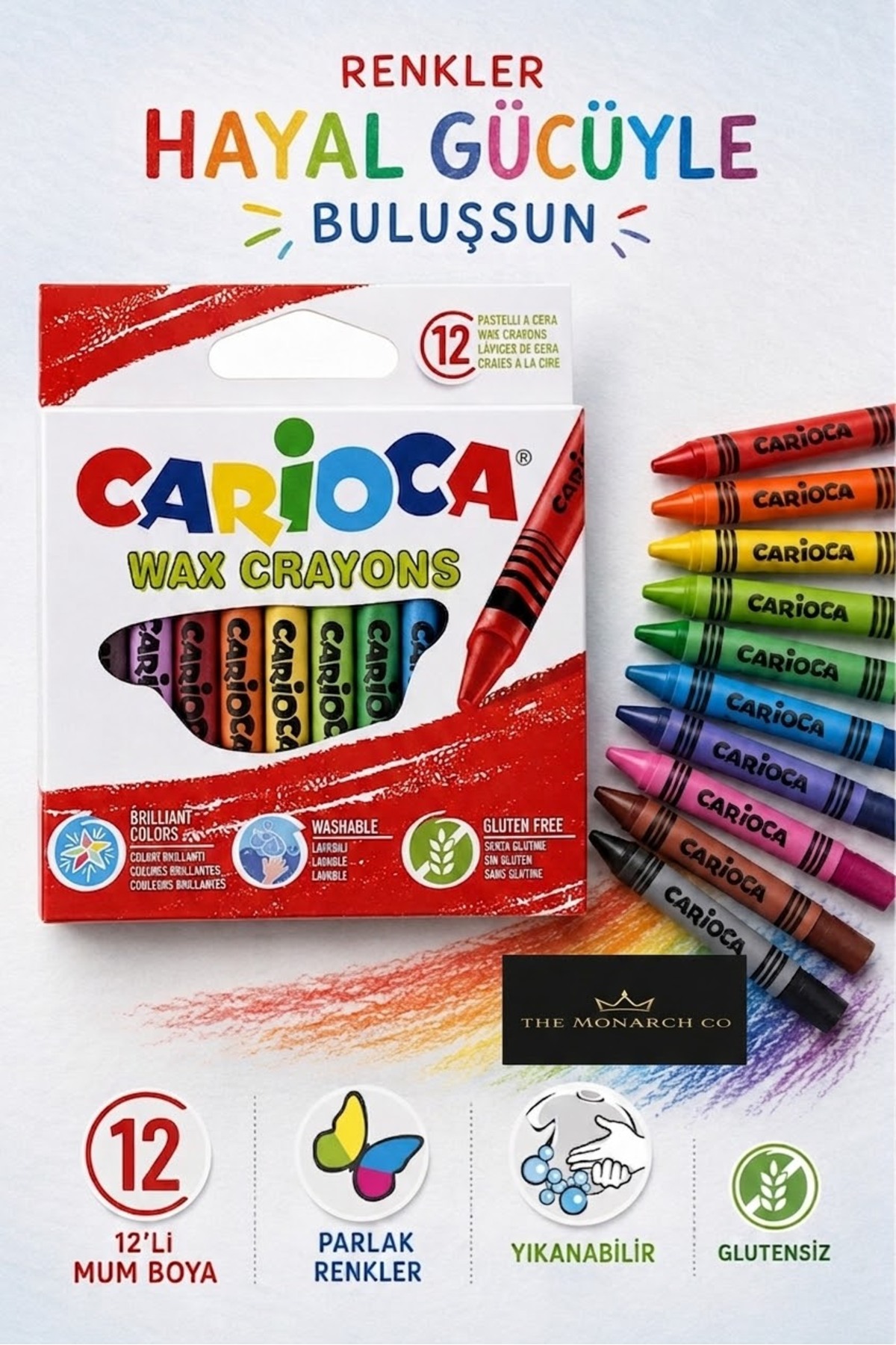 Pastel Bot The Monarch Co 12'li Wax Crayons Mum Pastel Boya Seti - Yıkanabilir ...