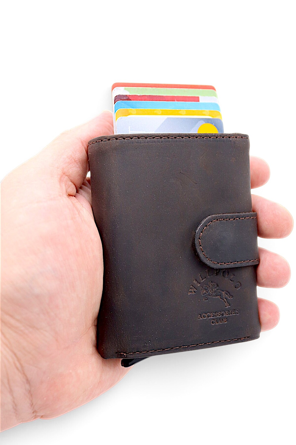 willpolo Hakiki Dana Derisi Crazy Deri Mekanizmalı Otomatik Çıtçıtlı Kartlık Cüzdan (10 X 8,5 cm) görsel 8