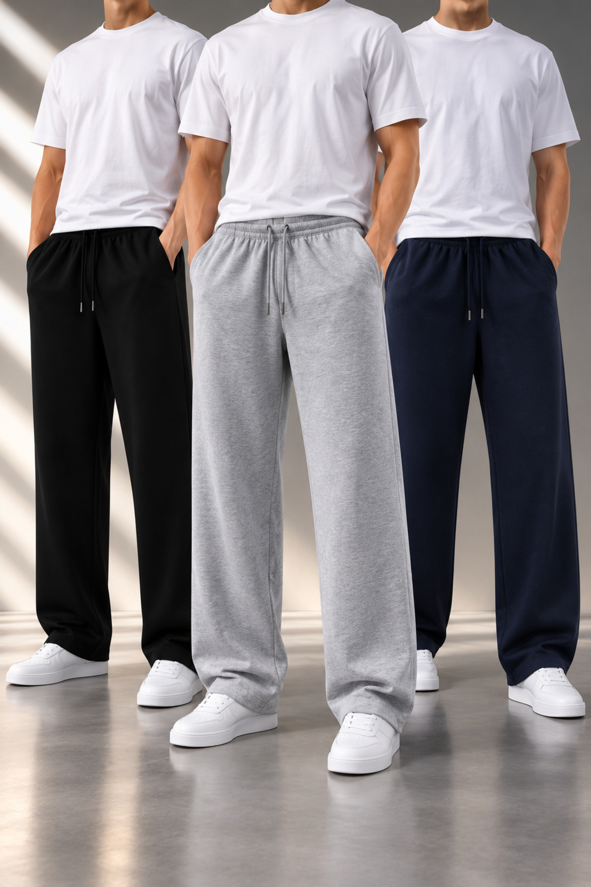 JULİA MODA 3 Adet Erkek Eşofman Altı (Siyah+Gri+Lacivert) Rahat Kesim Düz Paça