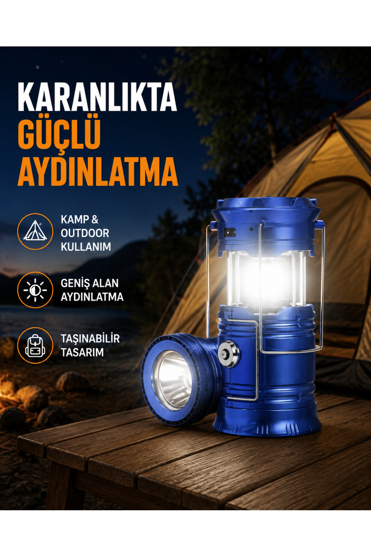 Genel Markalar Güneş Enerjisiyle Çalışan Kamp Feneri Hafif Portatif Uzun Ömürlü