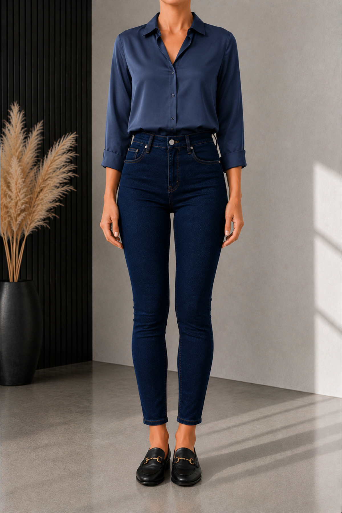 DELDNM Lilly Kadın Lacivert Yüksek Bel Likralı Dar Paça Jean Skinny Kot Pantolon görsel 2