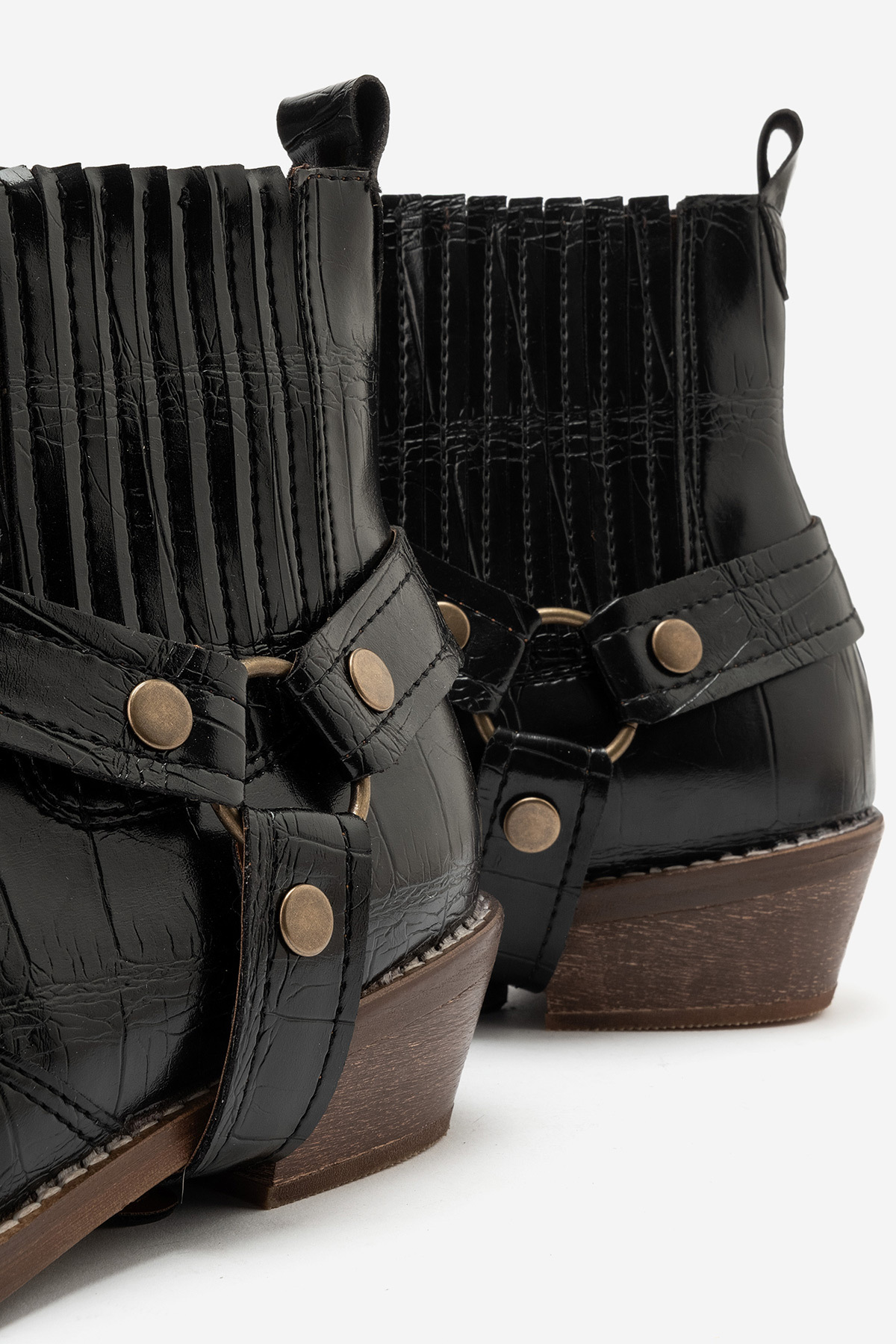 by selvi Lukka Shoes Bert Erkek Siyah Kroko Kovboy Dallas Western Tak Çıkar Detaylı Ahşap Topuk El Yapımı Bot görsel 2