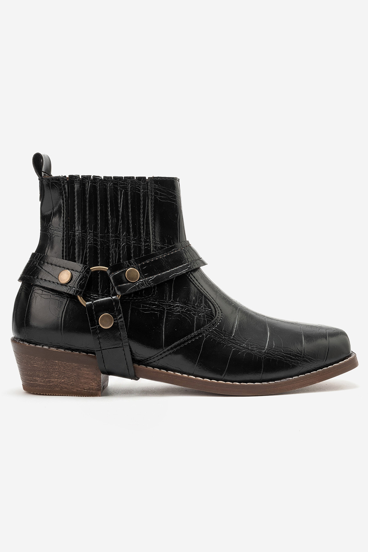 by selvi Lukka Shoes Bert Erkek Siyah Kroko Kovboy Dallas Western Tak Çıkar Detaylı Ahşap Topuk El Yapımı Bot görsel 3