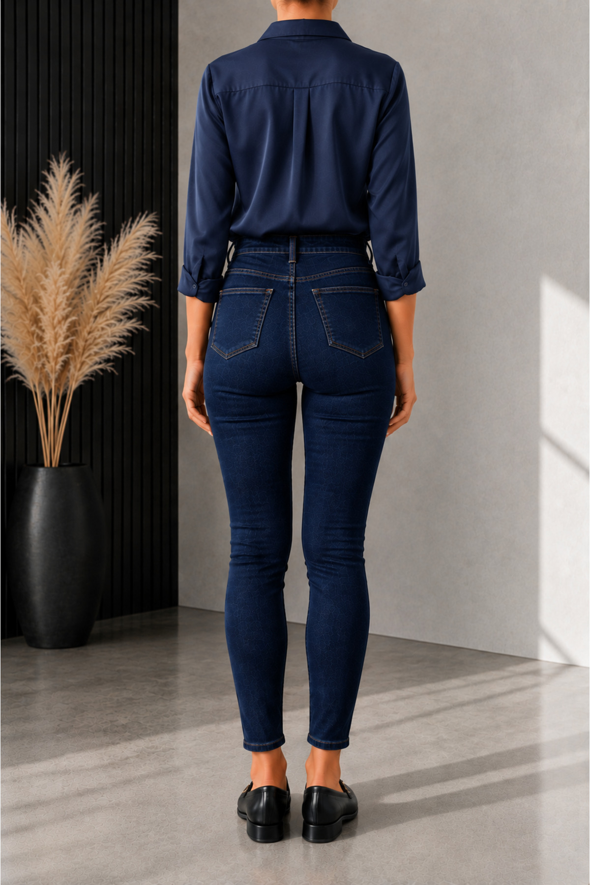 DELDNM Lilly Kadın Lacivert Yüksek Bel Likralı Dar Paça Jean Skinny Kot Pantolon görsel 3
