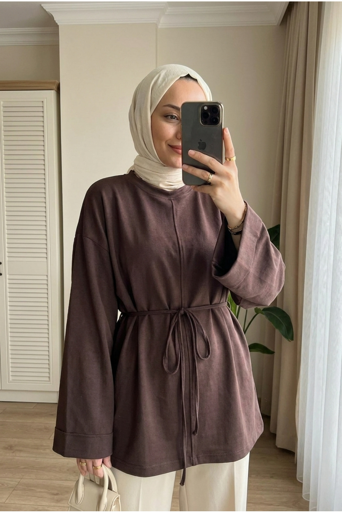 Kirazca Butik Kadın Modal Kumaş Zarif Bağlama Detaylı Tunik 70 cm görsel 5