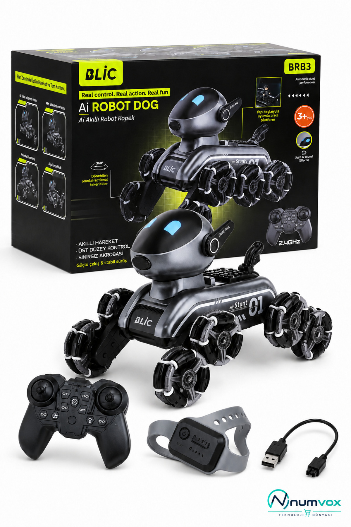 Akıllı Robot Köpek BRB3 Uzaktan Kumandalı Hareket Sensörlü Işıklı Sesli Oyuncak