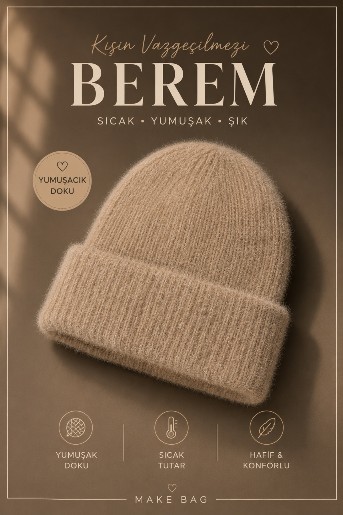 MAKE BAG BASİC KADIN ŞIK KIŞLIK BERE görsel 2