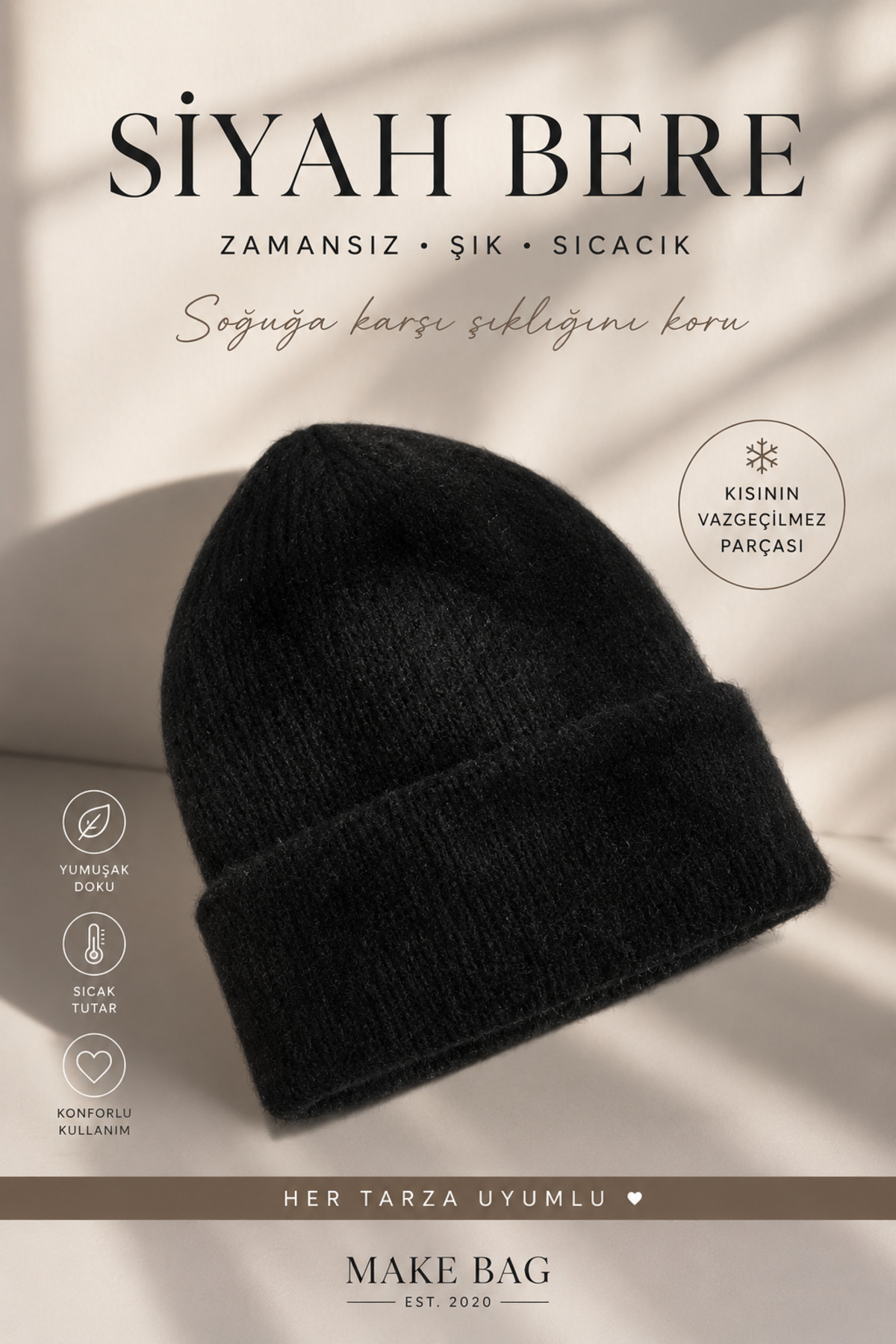 MAKE BAG BASİC KADIN ŞIK KIŞLIK BERE görsel 3