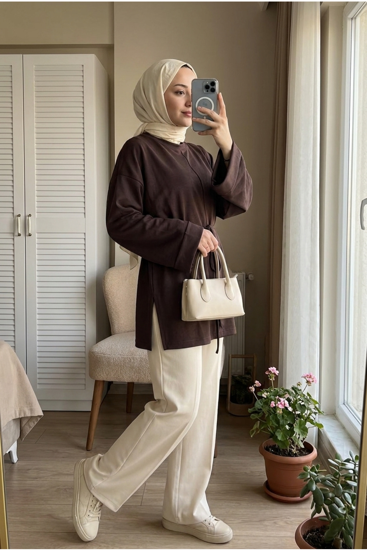 Kirazca Butik Kadın Modal Kumaş Zarif Bağlama Detaylı Tunik 70 cm görsel 4