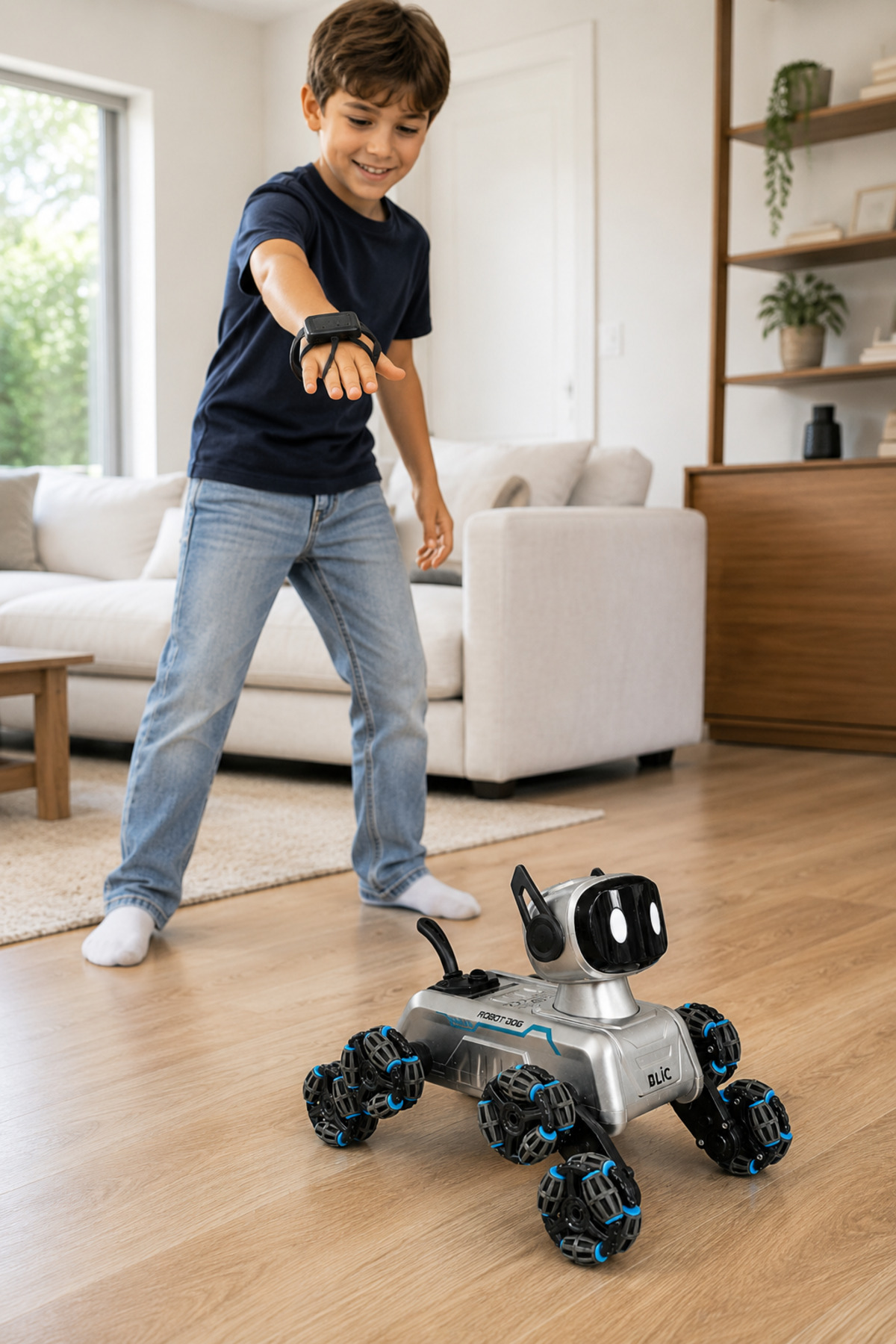 BRB2 AI Akıllı Robot Köpek - 360° Hareketli, Uzaktan ve Bilekten Kontrollü, Işıklı Sesli ve Sprey Efektli