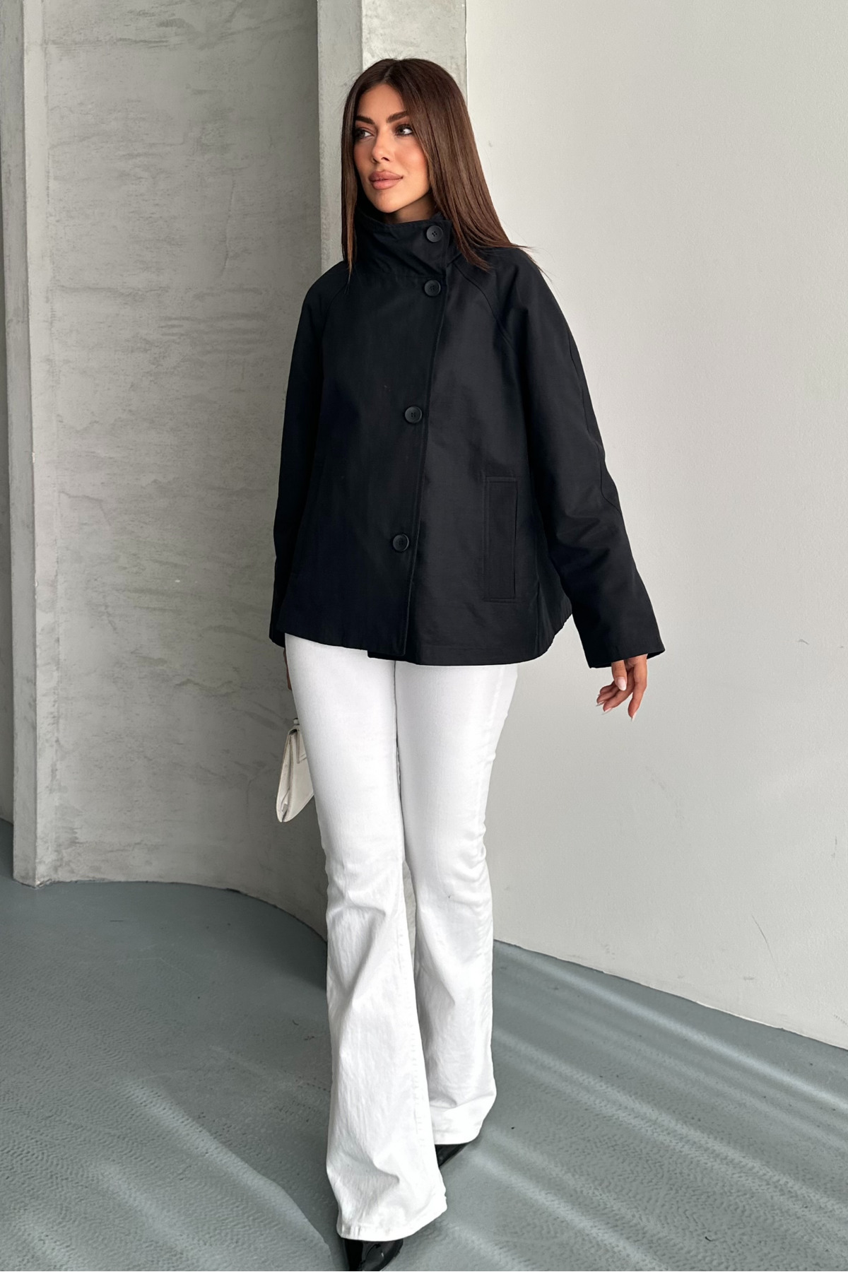 macharel jeans Kadın Astarlı Oversize Düğmeli Geniş Yaka Mevsimlik Trenç Ceket görsel 6