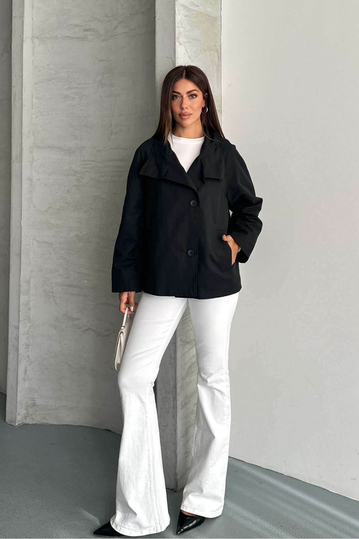macharel jeans Kadın Astarlı Oversize Düğmeli Geniş Yaka Mevsimlik Trenç Ceket görsel 3