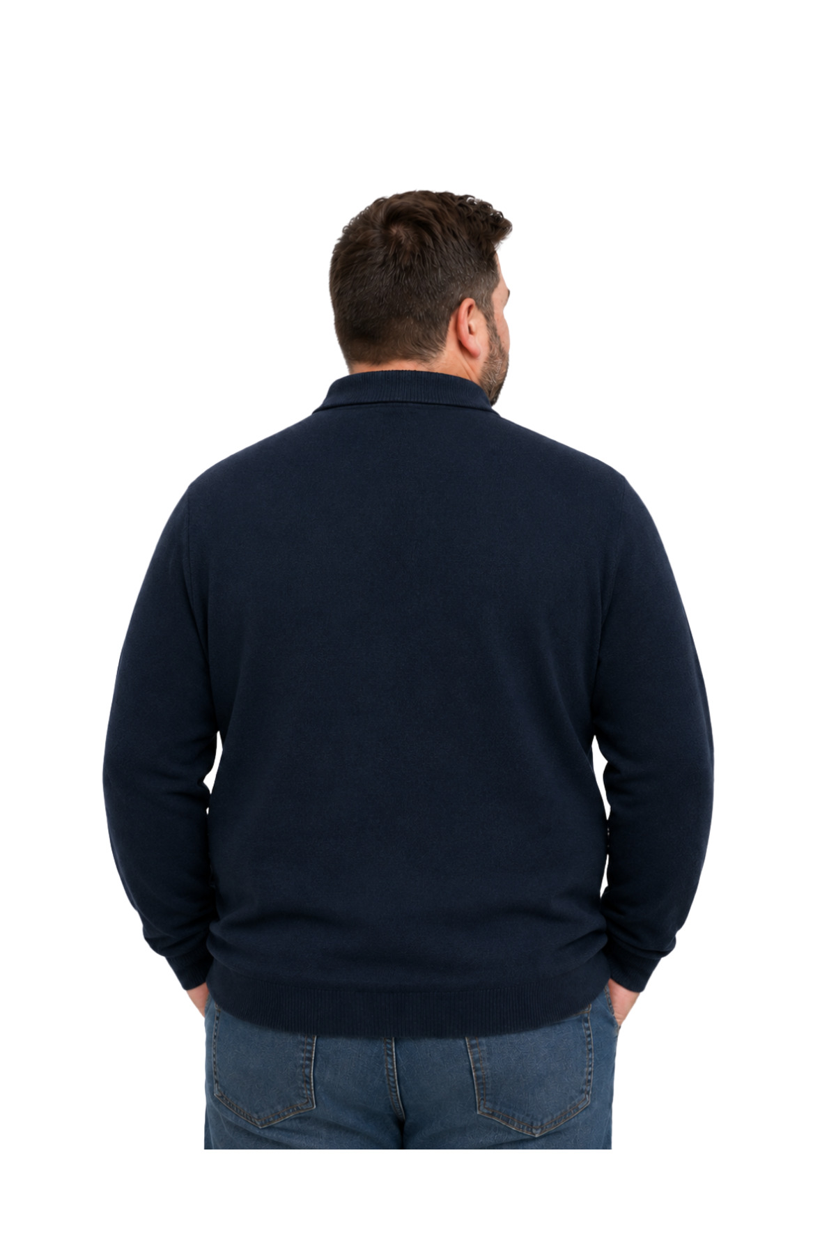 BattalModa Erkek Büyük Beden Melanj Lacivert Atlas Polo Yaka Fermuarlı Triko Kazak 5XL-6XL-7XL-8XL görsel 3