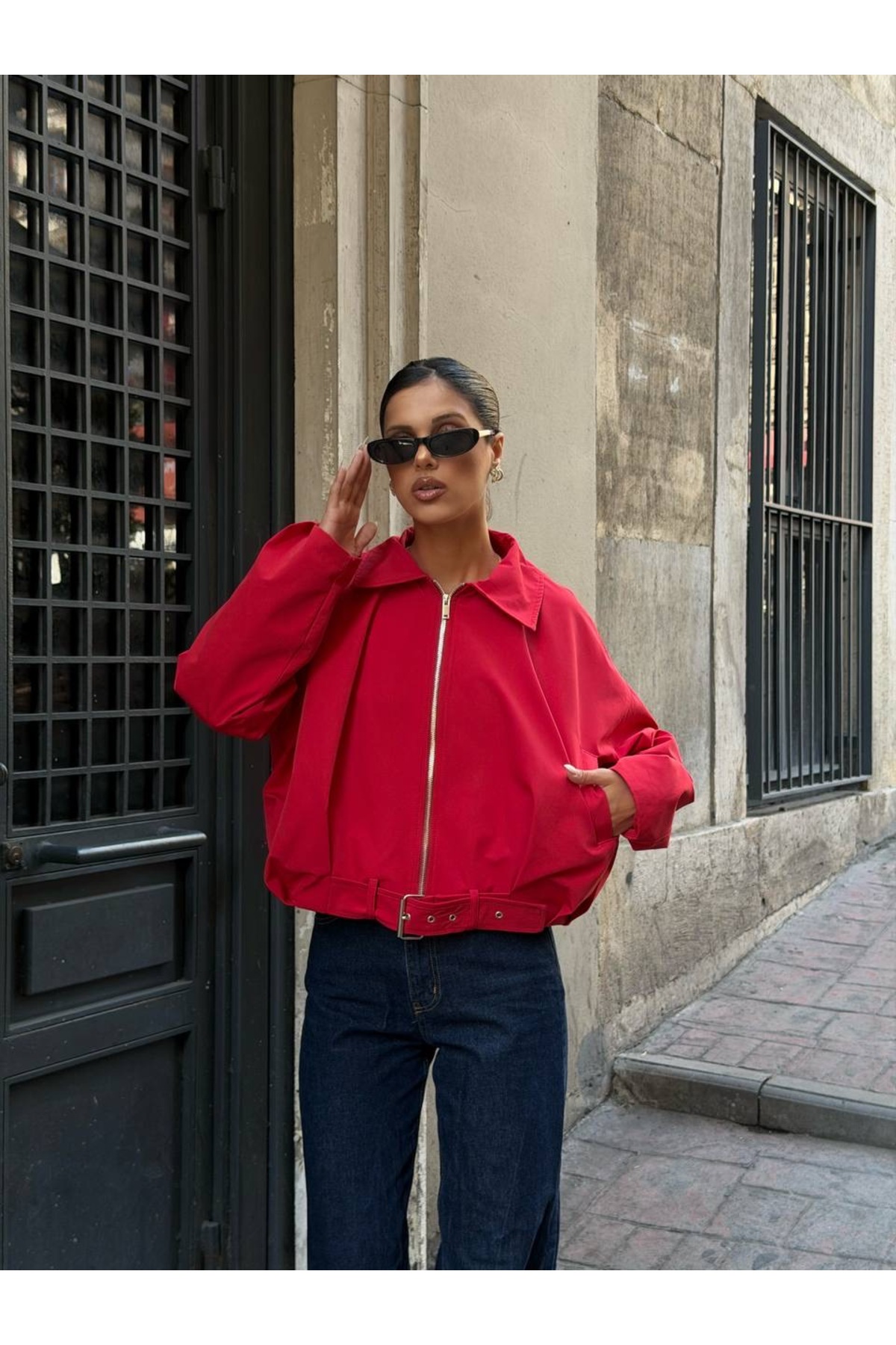 Ekim Store Kemerli Büzgülü Bomber Trenç Ceket görsel 2