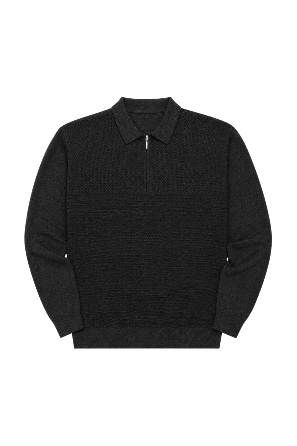 BattalModa Erkek Büyük Beden Antrasit Atlas Polo Yaka Fermuarlı Triko Kazak 5XL-6XL-7XL-8XL görsel 4