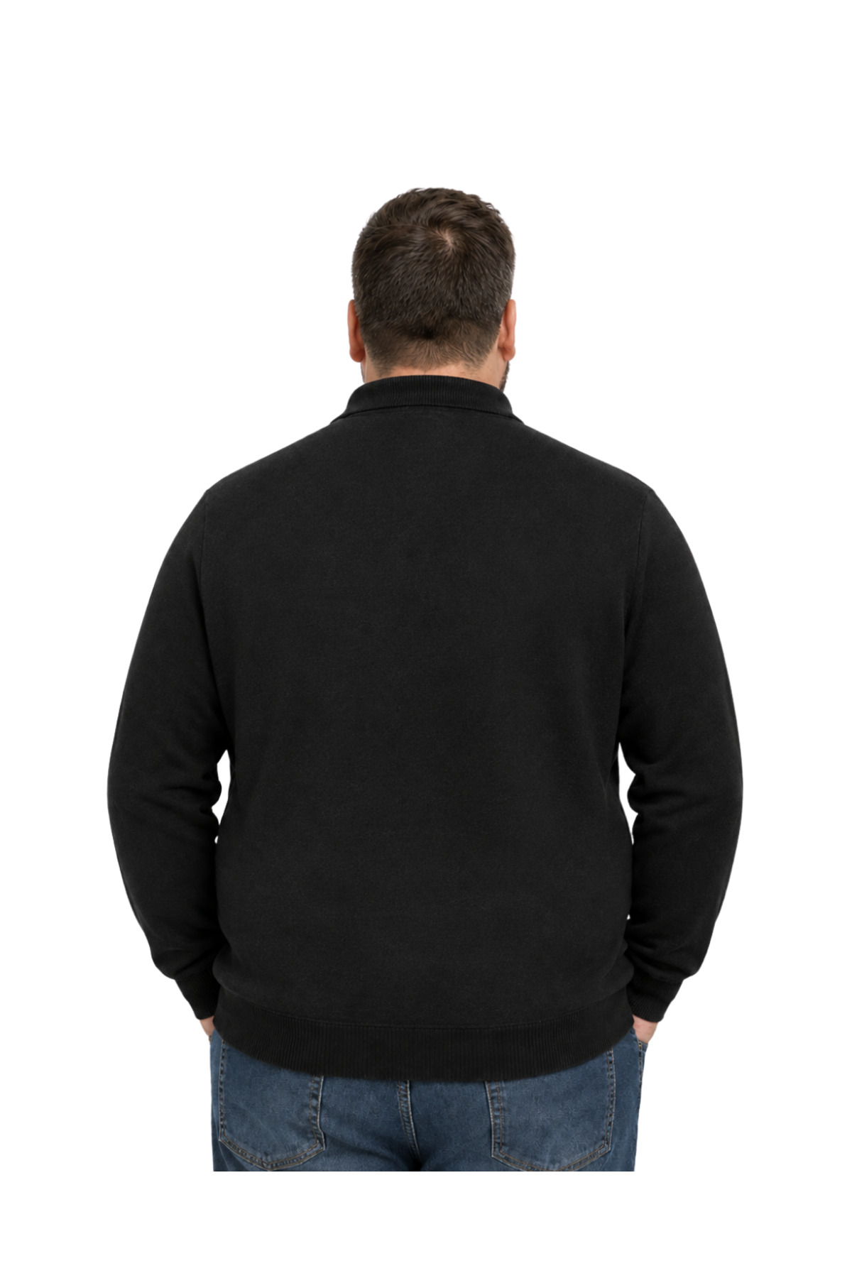 BattalModa Erkek Büyük Beden Haki Atlas Polo Yaka Fermuarlı Triko Kazak 5XL-6XL-7XL-8XL görsel 3