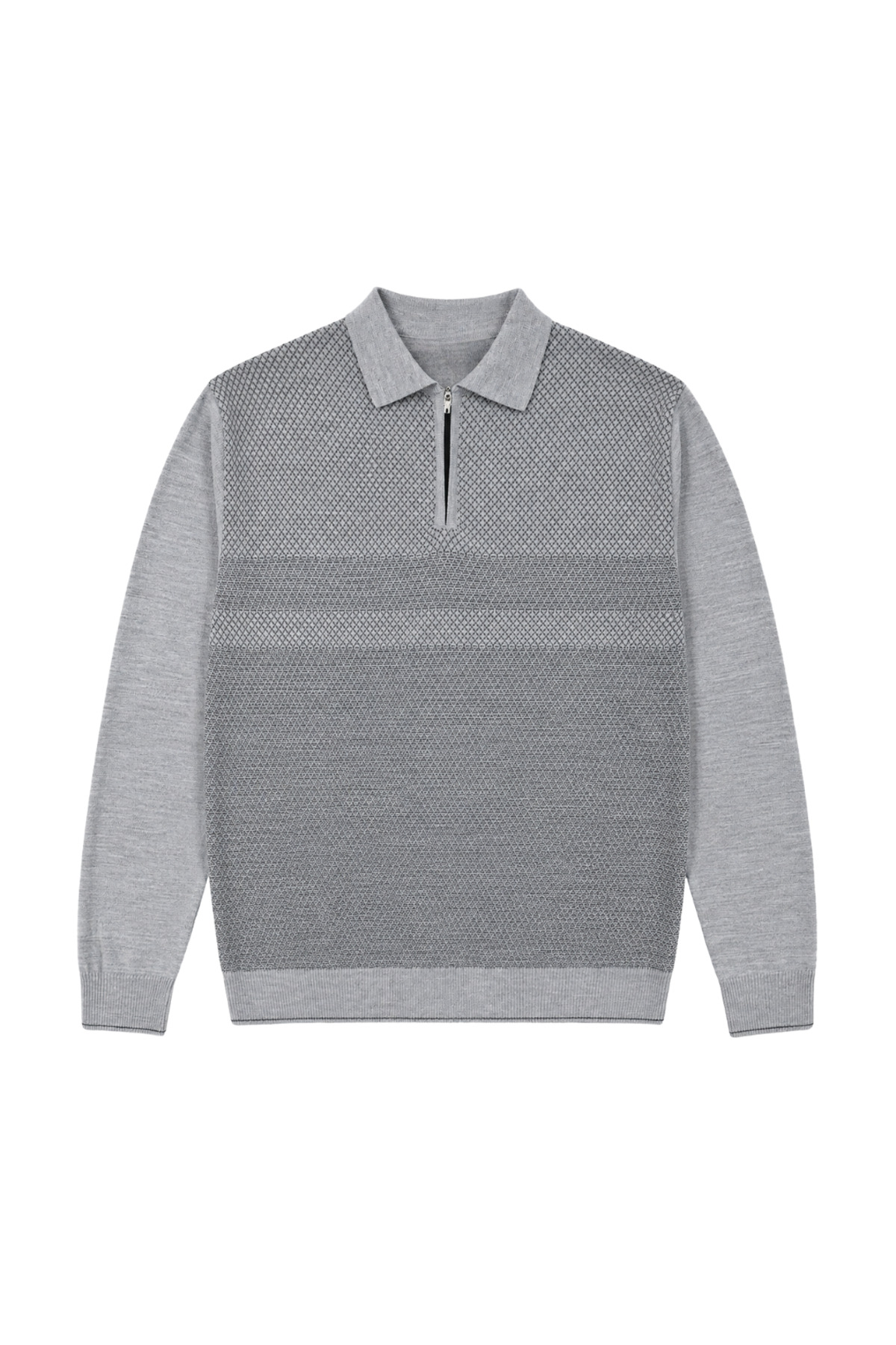 BattalModa Erkek Büyük Beden Gri Atlas Polo Yaka Fermuarlı Triko Kazak 5XL-6XL-7XL-8XL görsel 4