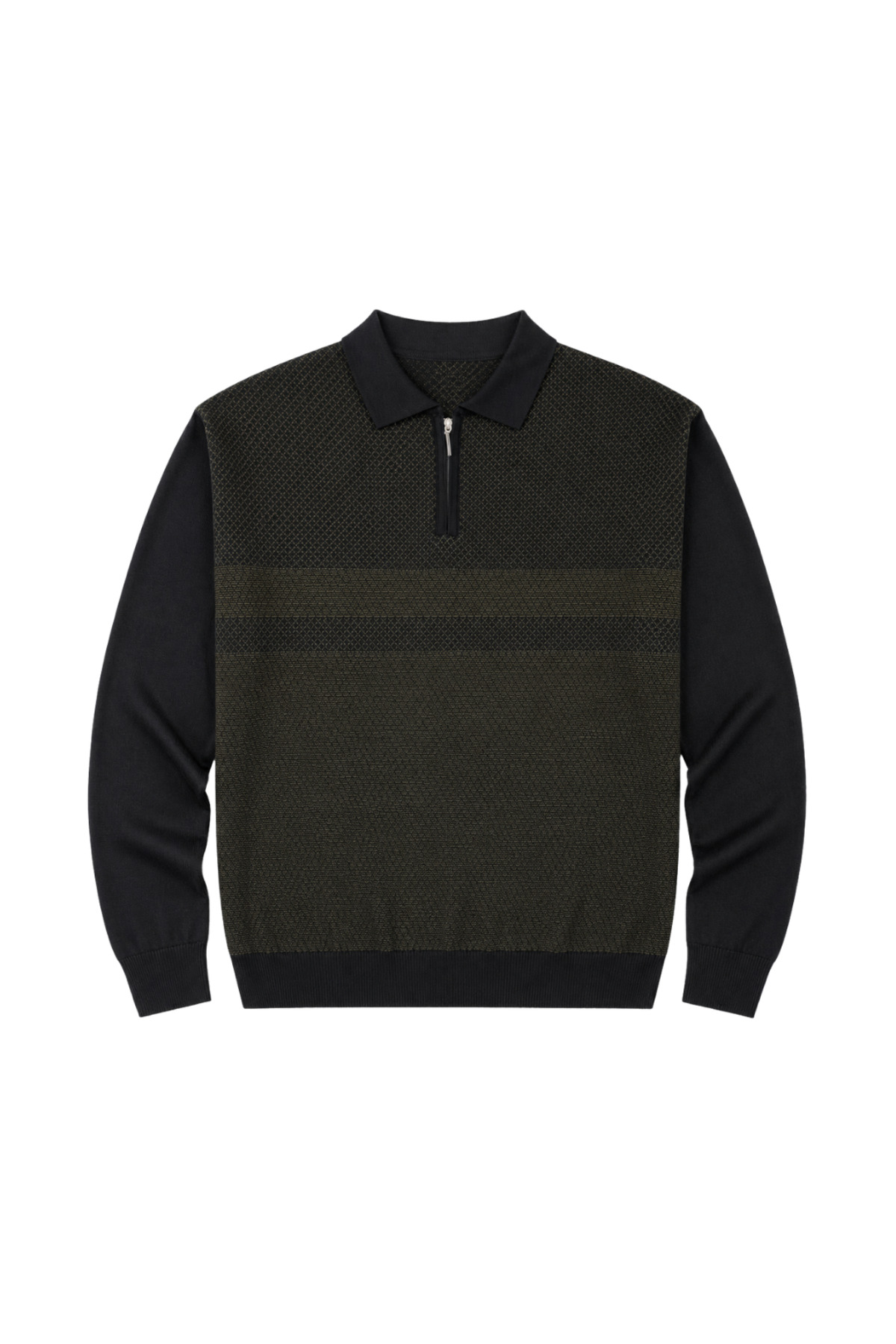 BattalModa Erkek Büyük Beden Haki Atlas Polo Yaka Fermuarlı Triko Kazak 5XL-6XL-7XL-8XL görsel 4