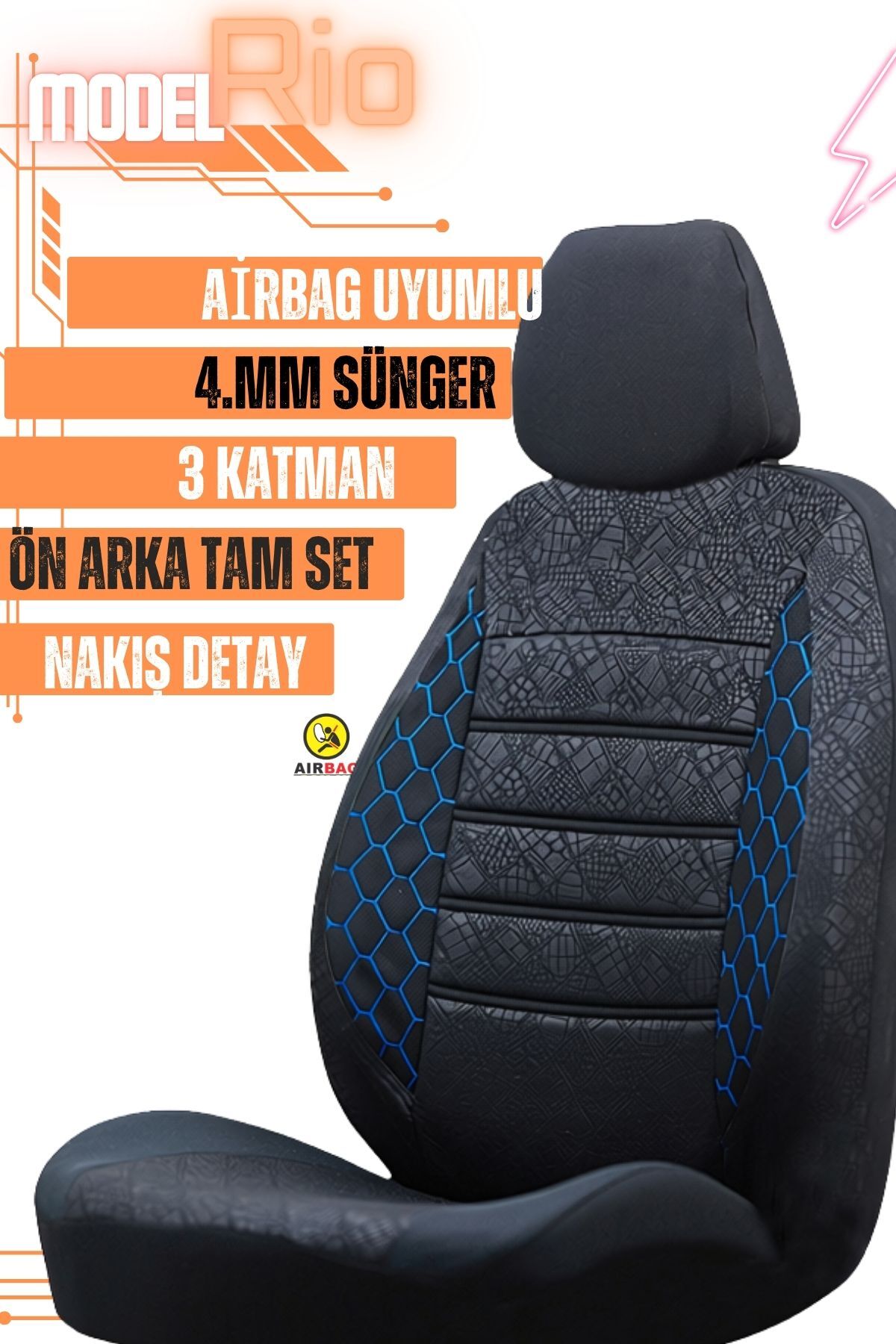 KETHLİNE Fiat Linea Uyumlu Rio MAVİ Oto Koltuk Kılıfı (Tam Takım Koltuk Kılıfı)