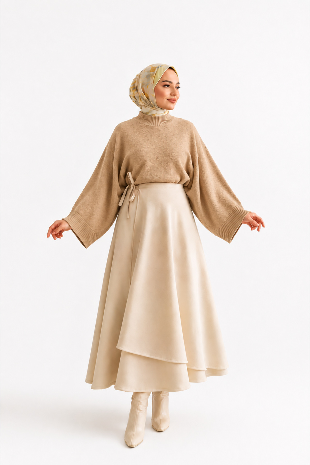 Gülce moda Kadın Yarasa Kol Oversize Triko Kazak Vizon görsel 2