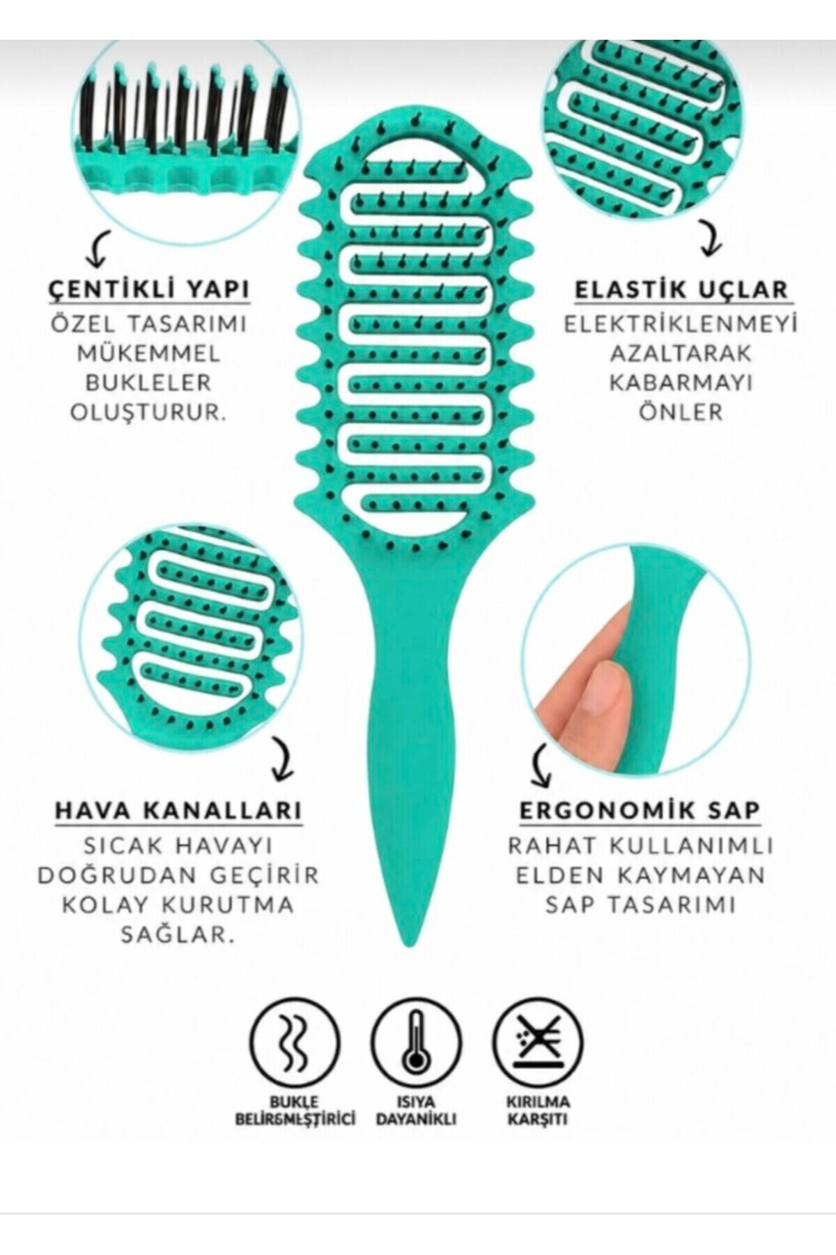 Magical Curl Bukle Belirginleştirici Saç Tarağı Kıvırcık ve Dalgalı Saçlar İçin Islak Kuru Kullanım — فیروزه‌ای ALES-MC-01 — تصویر 2 از 4