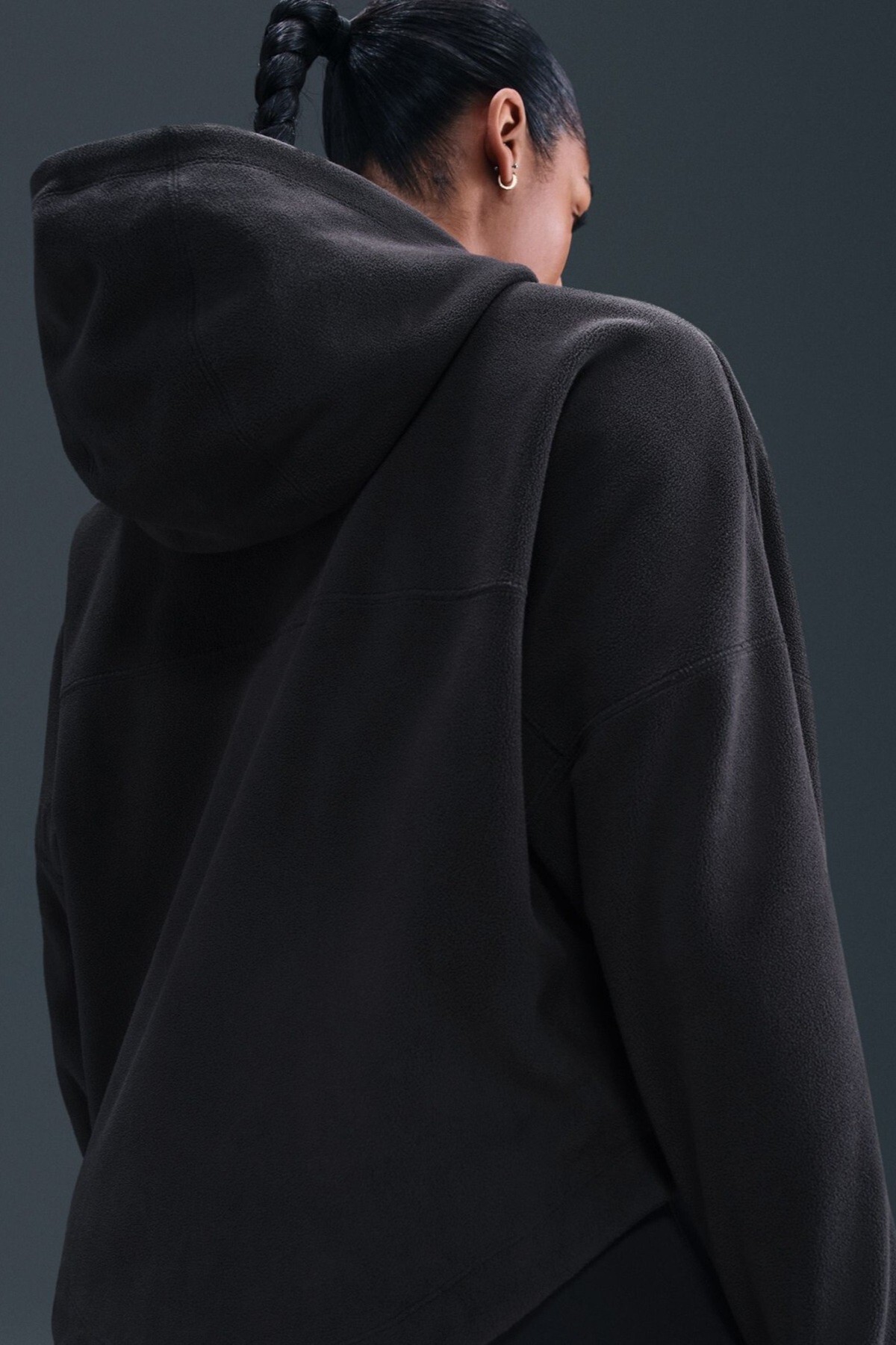 Nike One Oversize Therma-Fit Full Zip Womens Sweatshirt Bol Kesim Tam Fermuar Kapüşonlu Polar Kadın görsel 3