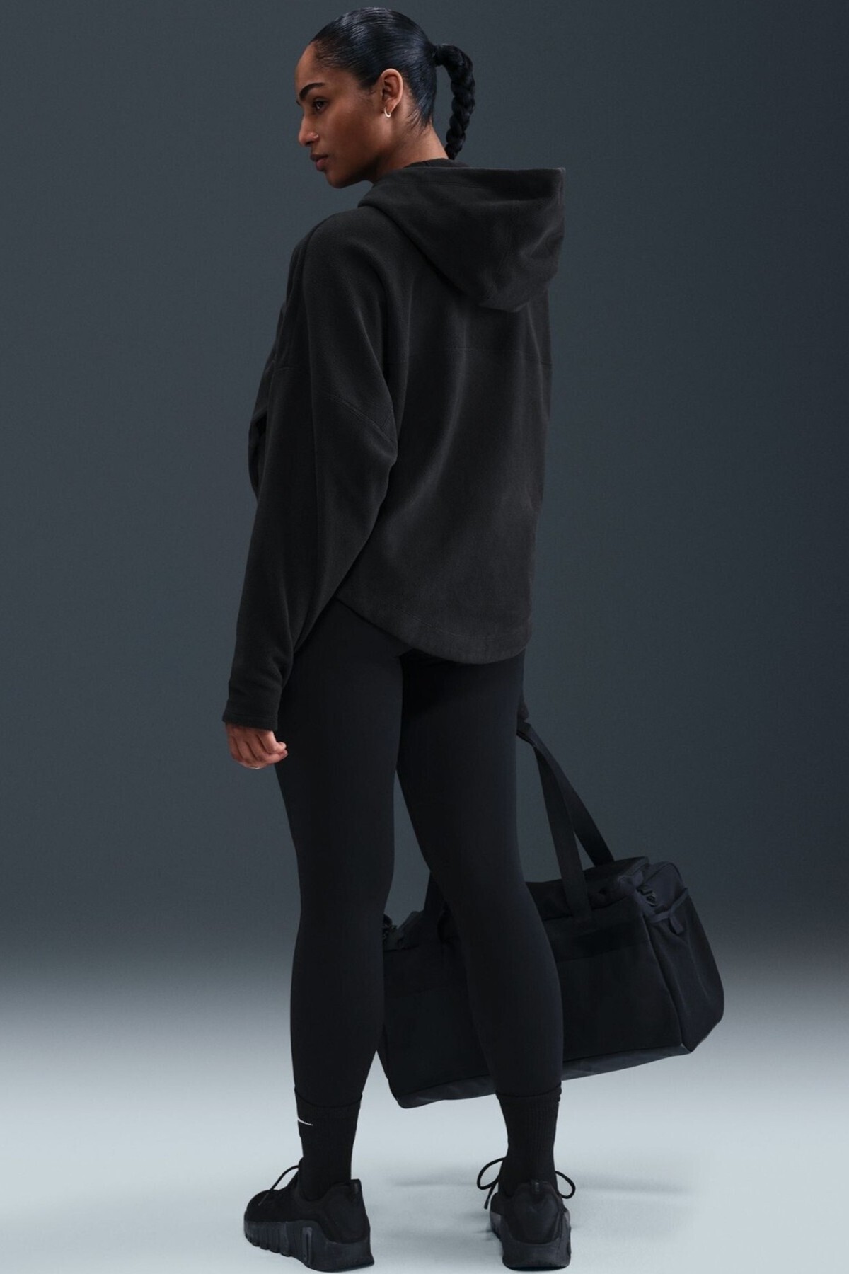 Nike One Oversize Therma-Fit Full Zip Womens Sweatshirt Bol Kesim Tam Fermuar Kapüşonlu Polar Kadın görsel 5