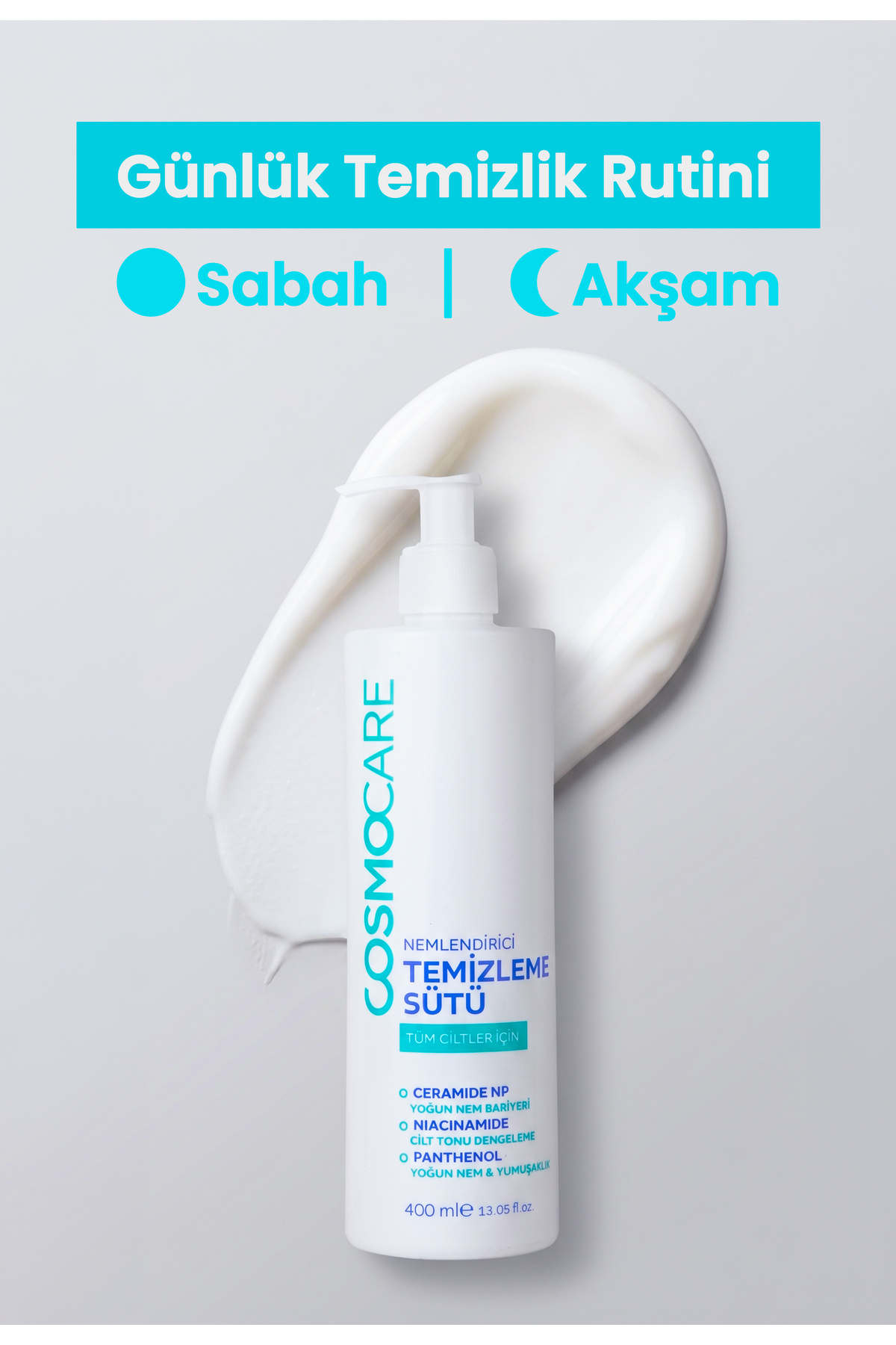 Nemlendirici Makyaj Temizleme Sütü Cilt Bariyeri Destekleyici Ceramide Niacinamide 400 ml — CC0005 — تصویر 4 از 4