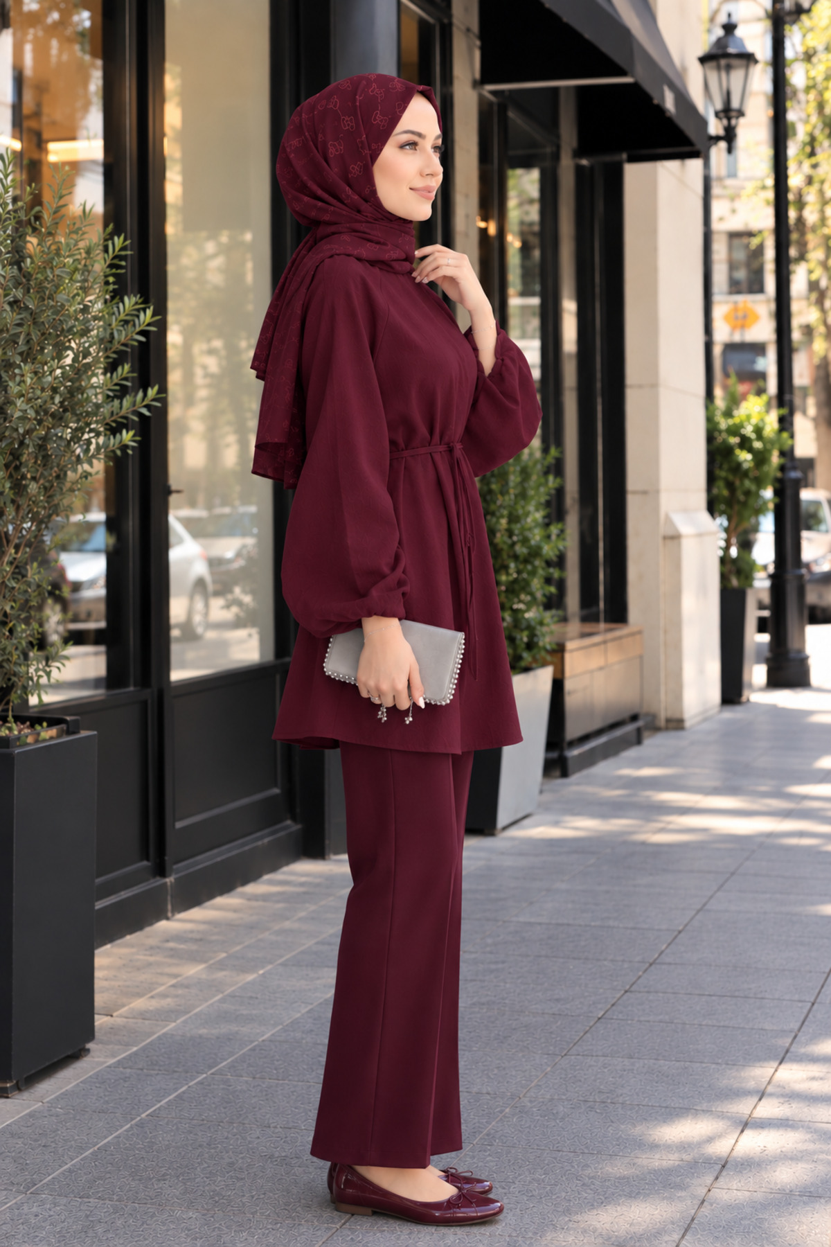 Emina Stil Tesettür gömlek balon kol belden bağlamalı rahat şık bir görünüm ı görsel 2