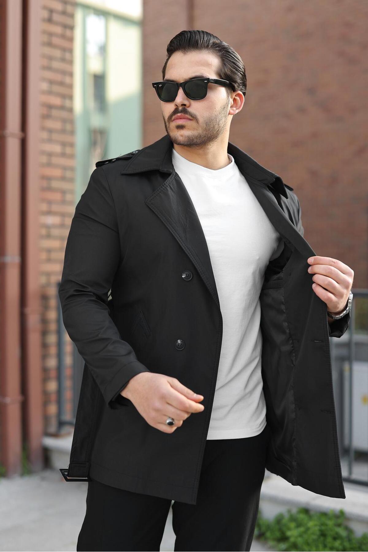 ronex Slim Fit Uzun Kemerli Erkek Trençkot görsel 2