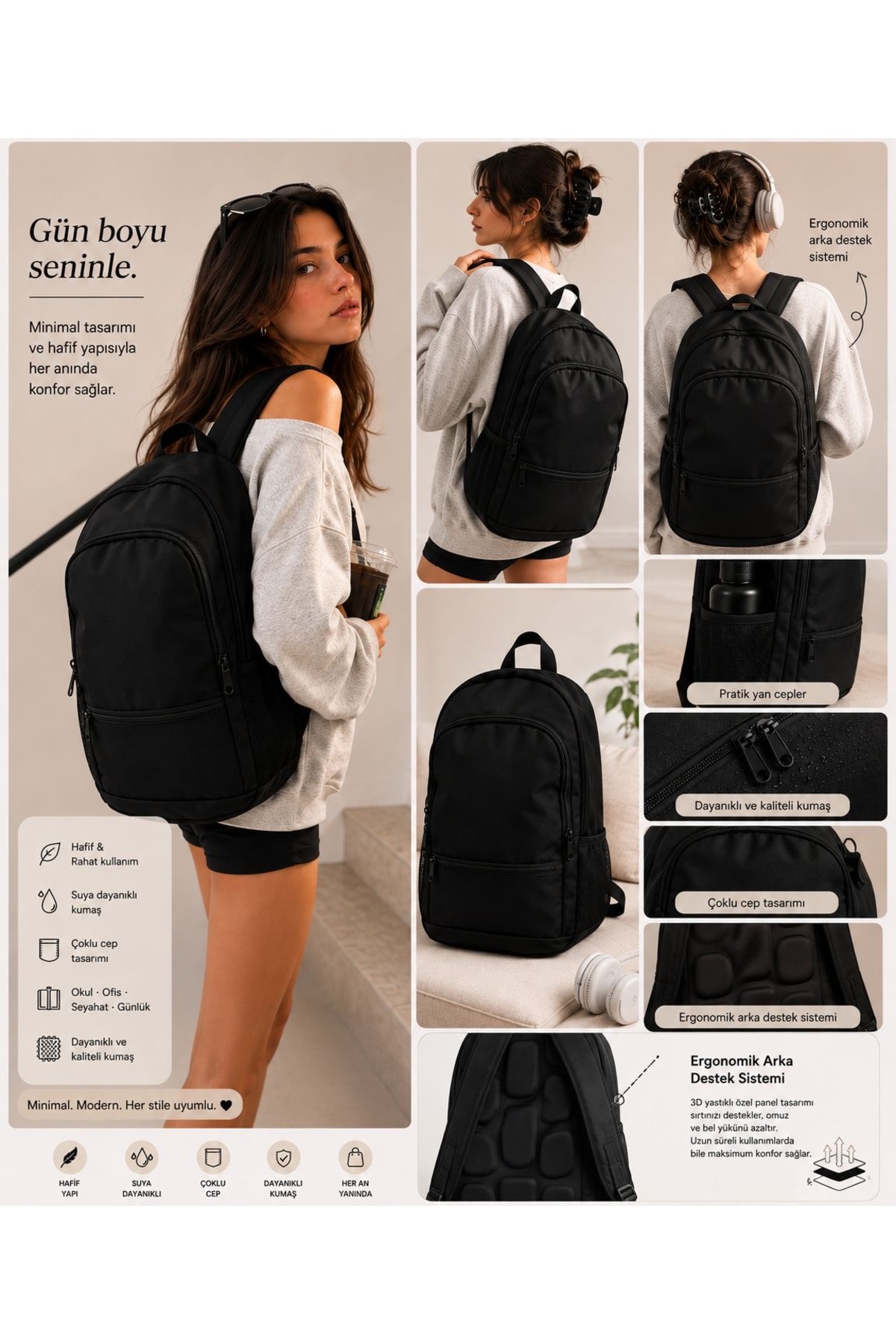 back moda Sırt çanta -okul çanta -günlük çanta görsel 2